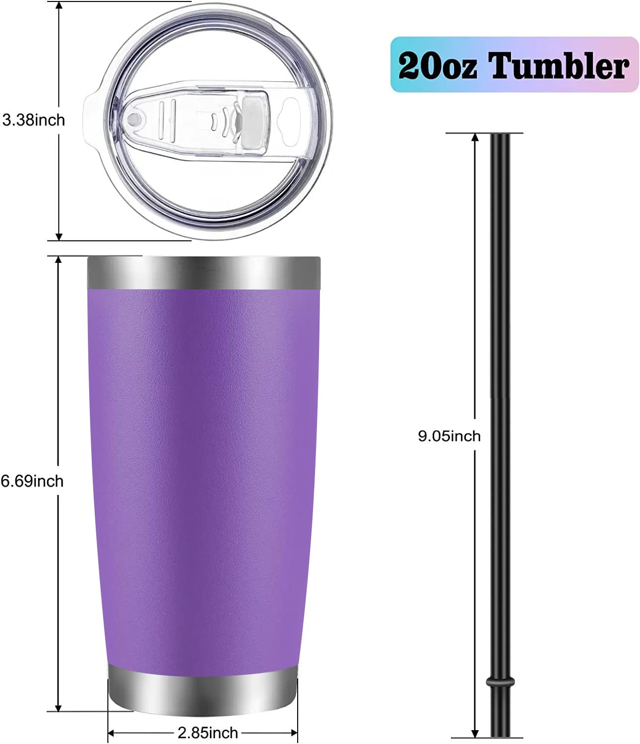 VEGOND 20oz Stainless Steel Tumbler with Lid & Straw - Vacuum Insulated Double Wall Travel Mug, Powder Coated Coffee Cup (12 Pack, Purple) - Perfect for Office, Gym, Camping & Outdoor Activities