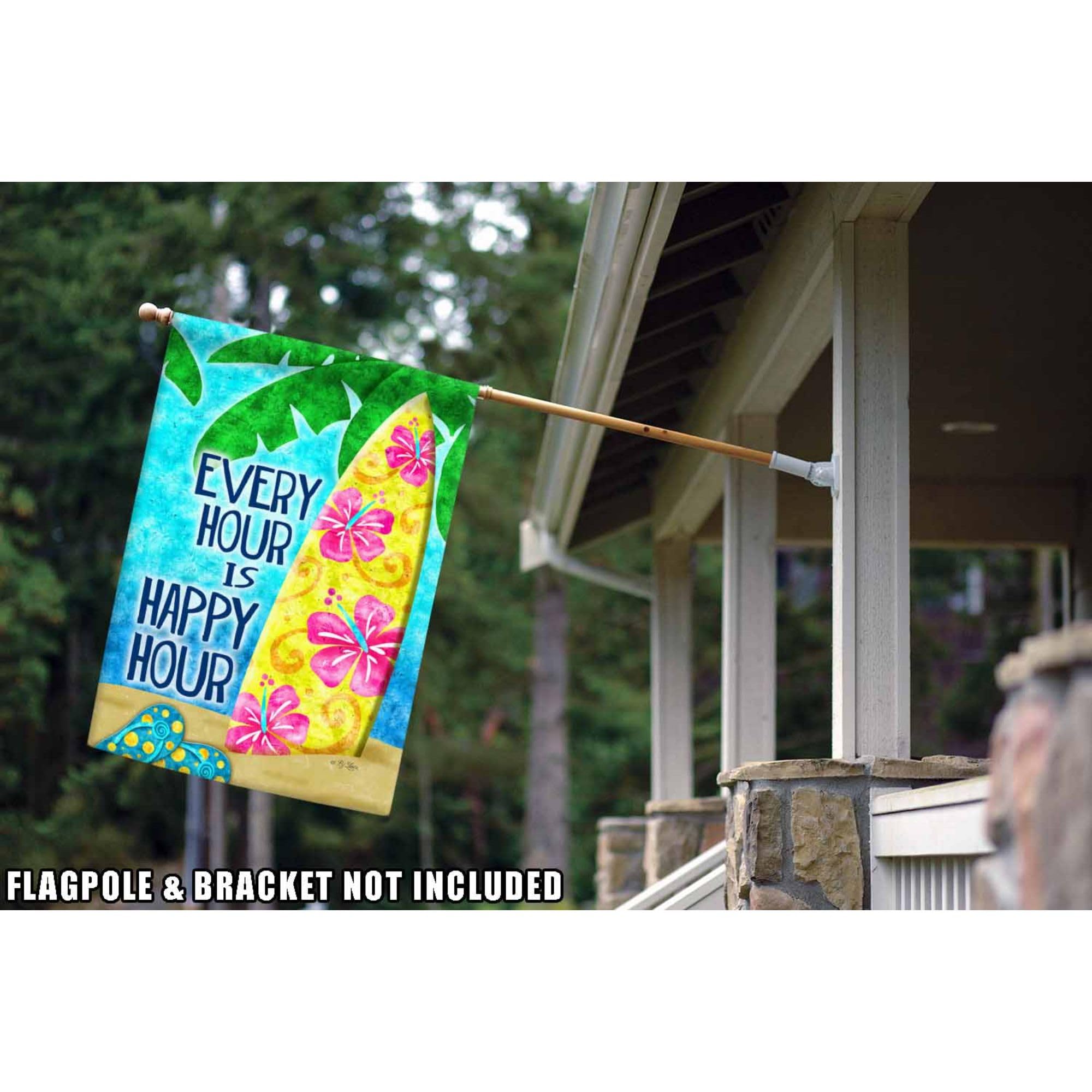 Happy Hour Surf Beach Flag 28x40 Inch - Double Sided Outdoor Garden Flag for Yard Decoration, Housewarming Gift & Coastal Theme Party | Perfect for Beach House, Backyard, Patio & Summer Decor