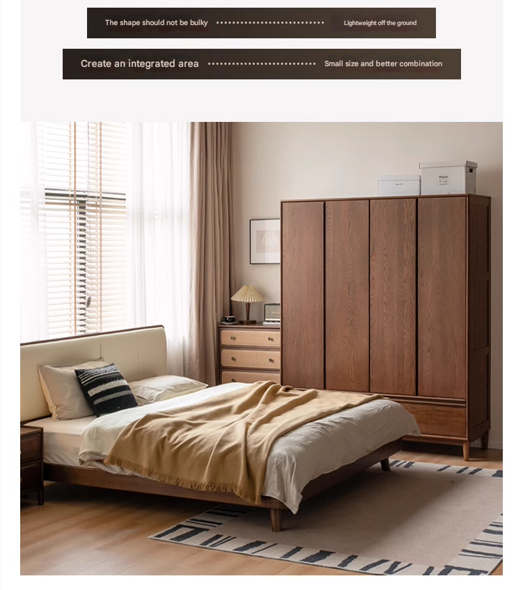 Oak Solid Wood Modern Off Floor Wardrobe - Stylish Freestanding Closet for Bedroom, Living Room & Office Storage
