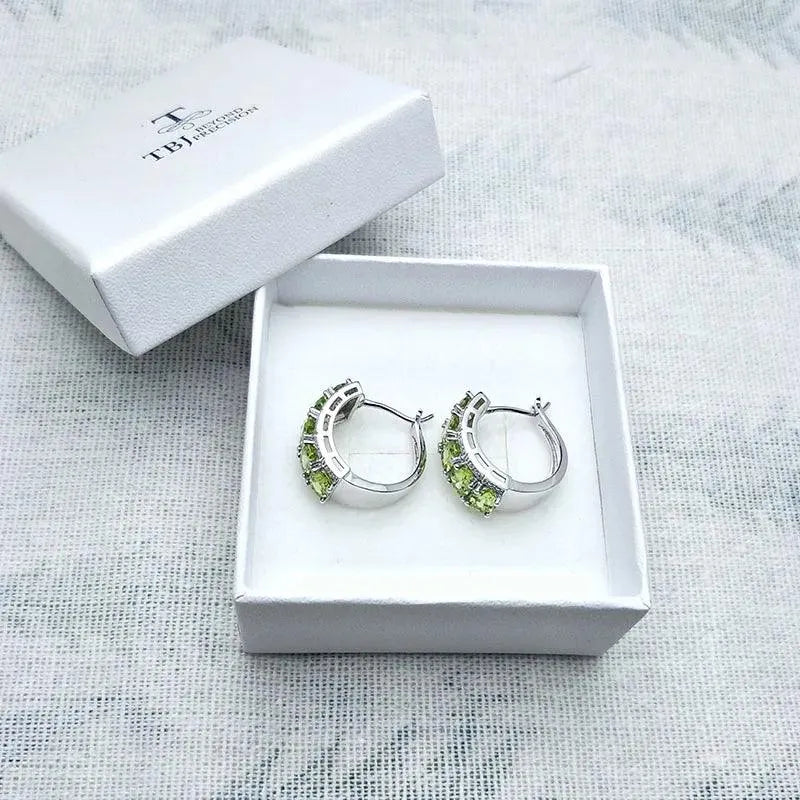 TBJ 925 Sterling Silver Clasp Earrings with Natural Peridot - Elegant Fine Jewelry for Women | Perfect Valentine's Day Gift Box | Ideal for Date Nights, Weddings & Special Occasions