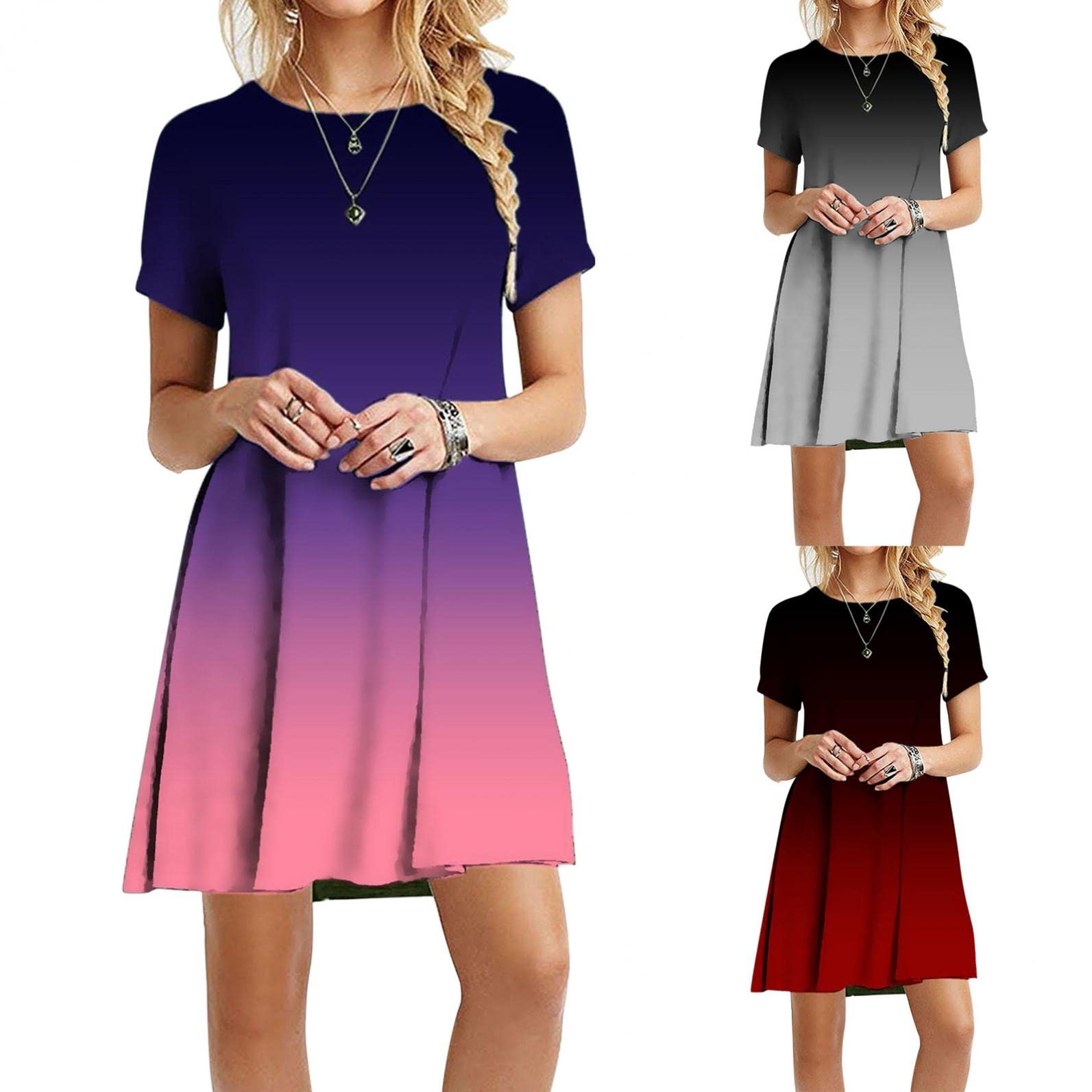 Plus Size Women's Tunic Dress - Gradient Color Casual Flowy Swing Mini T-Shirt Dress for Spring & Summer | Perfect for Beach Outings, Date Nights & Weekend Wear