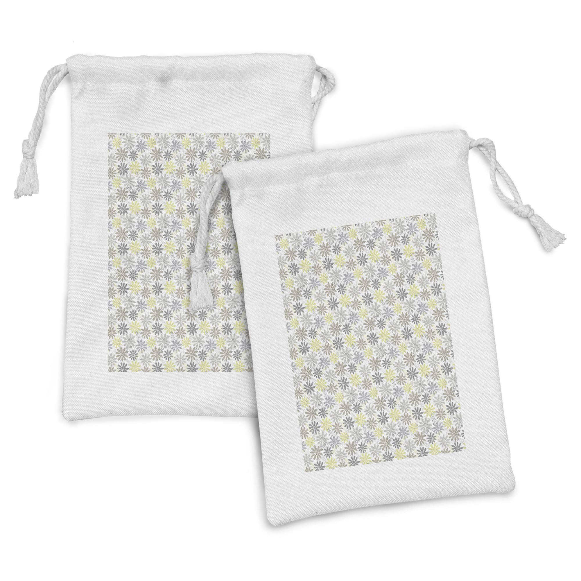 Ambesonne Floral Fabric Pouch Set of 2 - Shepherd's Purse Silhouette Drawstring Bags in Pastel Shades (9