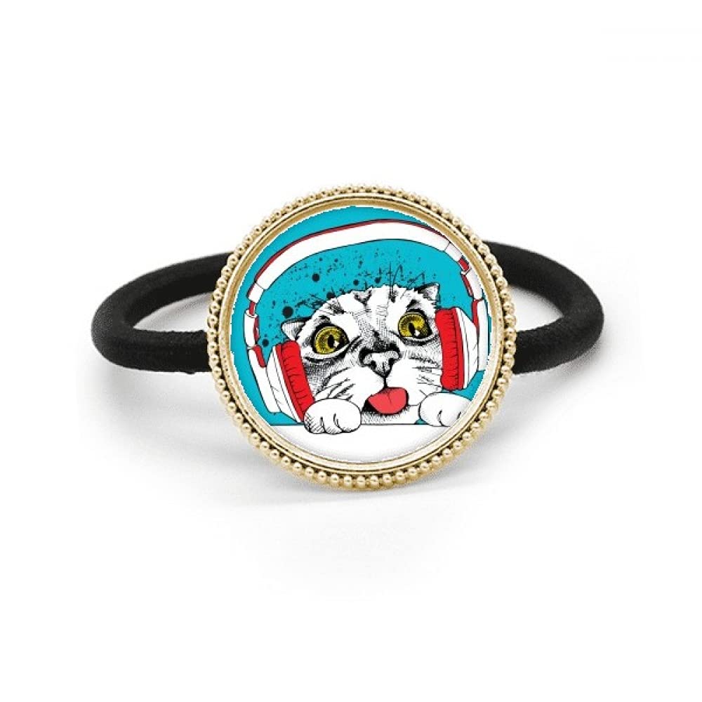 Stylish Red Headset with White Cat Design - Silver Metal Hair Tie & Rubber Band Headband for Pet Lovers | Perfect for Animal Protection Events, Cosplay & Daily Fashion Accessories