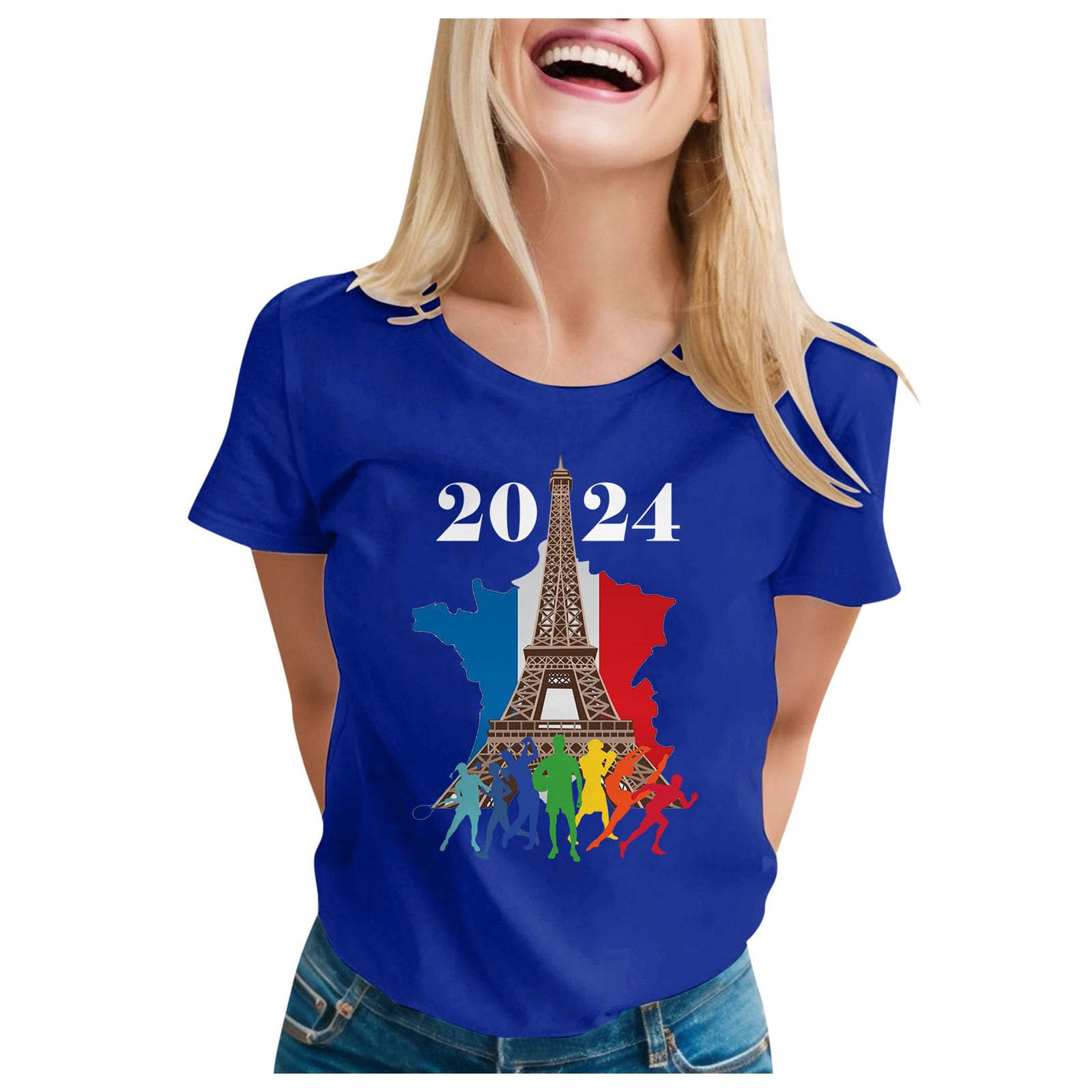 Women's Short Sleeve Graphic Tee - Olympic Cheer Up Crew Neck T-Shirt | Loose Fit Casual Top for Everyday Wear, Sports Events & Gym