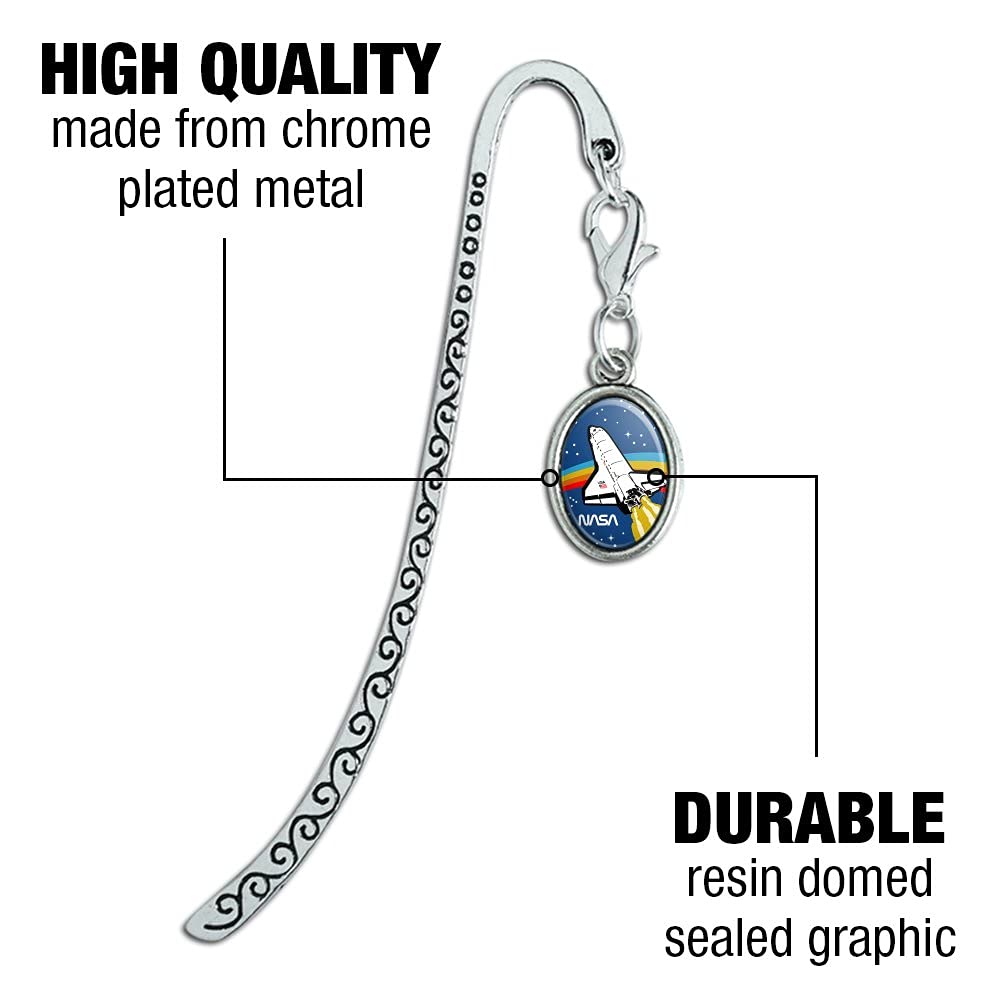 NASA Logo Space Shuttle Rainbow Metal Bookmark with Oval Charm - Perfect Gift for Astronaut Lovers & Book Enthusiasts