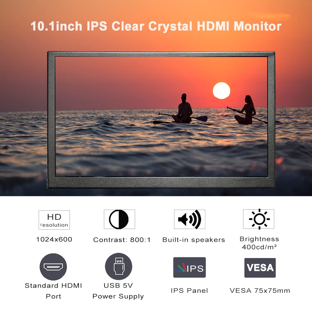 10.1 Inch LESOWN Portable IPS Monitor - 1024x600 HD Display, Metal Shell, Mini HDMI Screen for PC, Laptop, Raspberry Pi 4/3 - Perfect for Gaming, Office Work & Travel Entertainment