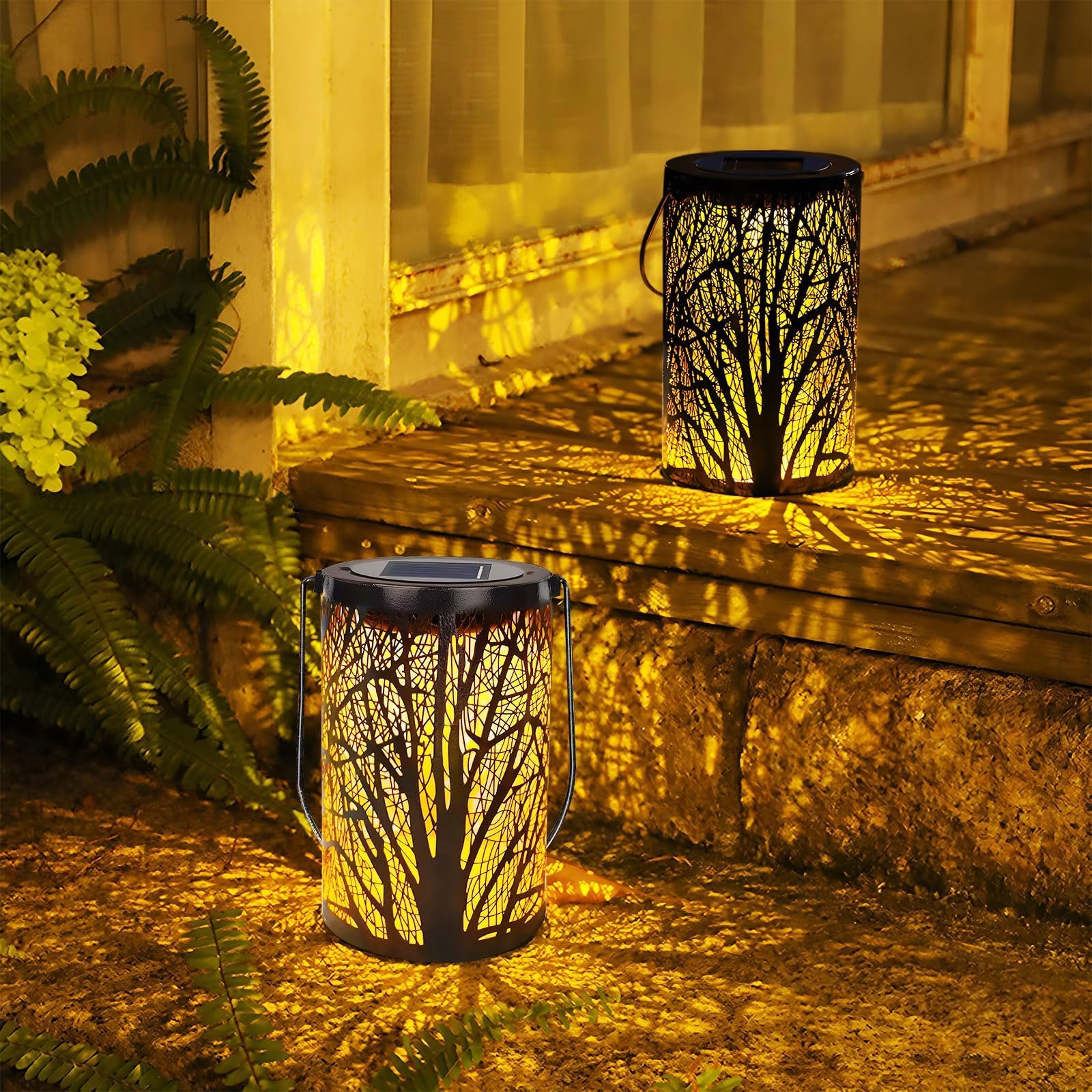 SyouHome 2 Pack Solar Lanterns Outdoor Waterproof LED Hanging Lights - Weatherproof Solar Powered Garden, Patio, Pathway Lighting - Perfect for Porch, Yard, Camping, Christmas Gifts & Wedding Decorations - Ideal for Outdoor Decor, Evening Gatherings and Backyard Ambiance - Great for Garden Parties, BBQ Nights, and Holiday Decorations - Perfect for Outdoor Lighting, Home Decoration, and Special Occasions - Enhance Your Outdoor Space for Parties, Events, and Relaxing Evenings