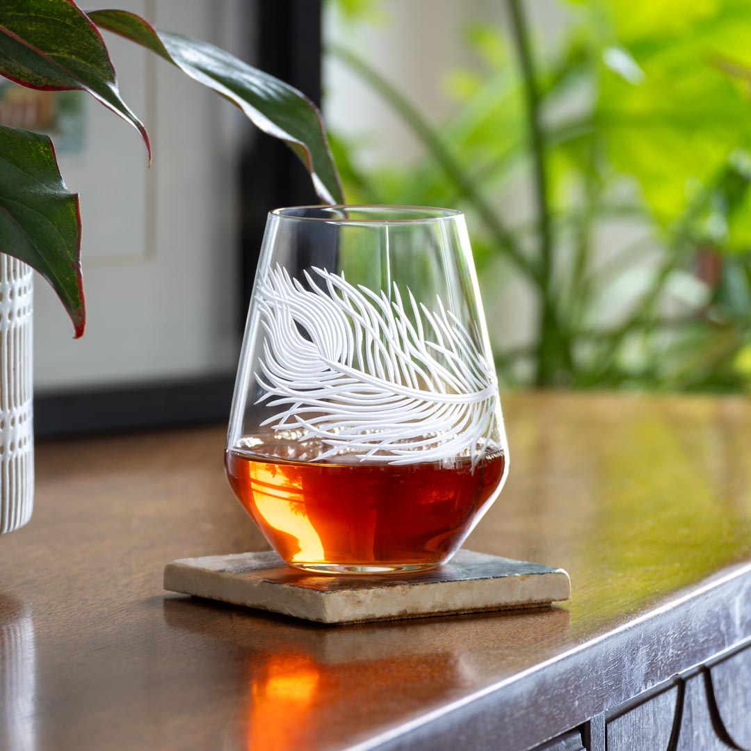 Peacock 18oz Stemless Wine Glasses Set of 2 - Elegant & Durable Glassware for Red Wine, White Wine, Cocktails - Perfect for Dinner Parties, Weddings, Gifts & Home Entertaining