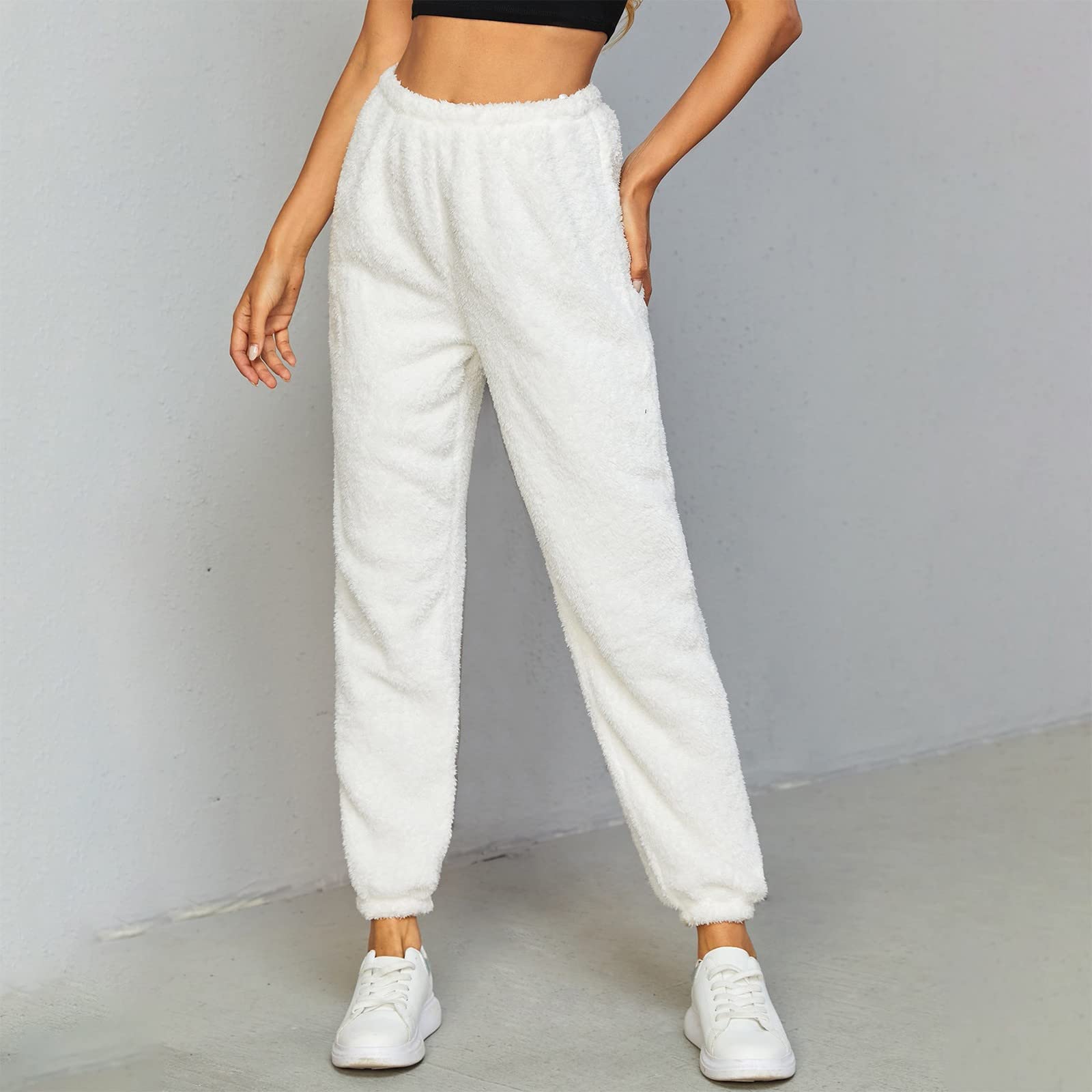 Women's Fleece Jogger Pants - Soft Plush Winter Sweatpants for Women, Loose Fit Comfy Casual Lounge Pants with Elastic Waist, Warm Cozy Home Pants for Relaxing, Sleeping & Running Errands