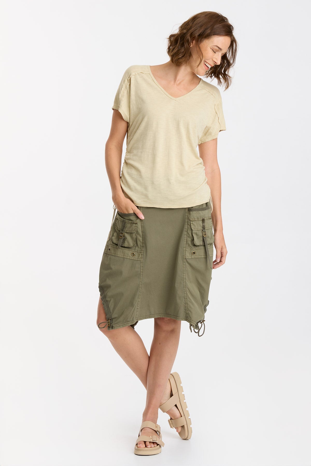 Diggory Cinched Cord V-Neck Jersey Tee for Women - Soft Stretchy Casual T-Shirt for Everyday Wear | Perfect for Layering, Work, and Weekend Outfits