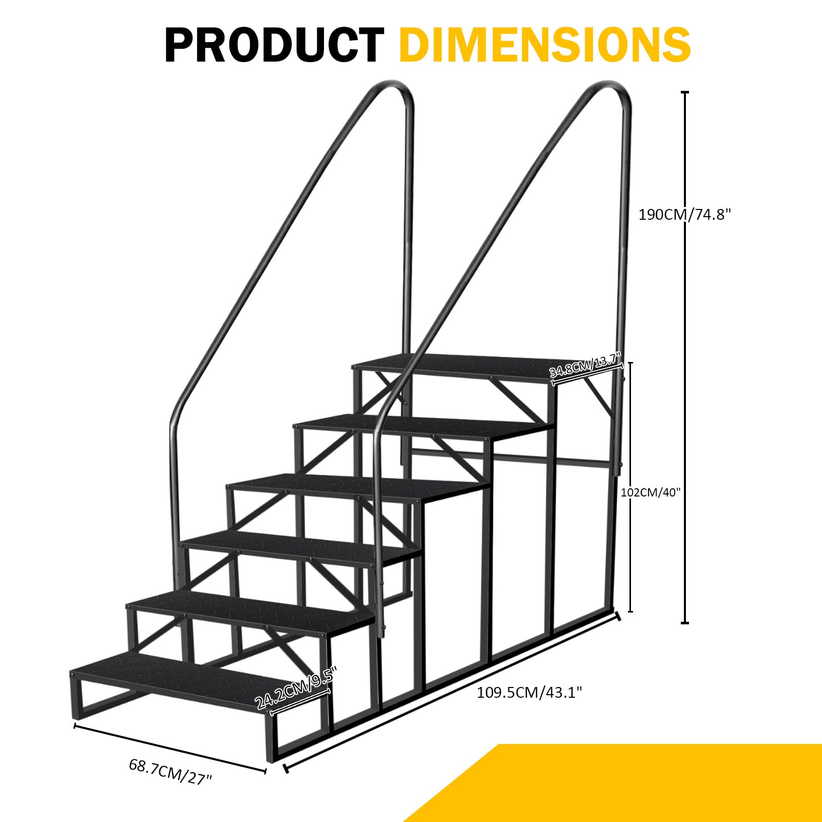Above Ground Swimming Pool Ladder with Handrail - 660 lb Capacity RV Stool & Hot Tub Steps for Travel Trailers, Spas, Campers, 5th Wheels (6-Step, 2-Handle) - Perfect for Backyard Pools, RV Trips & Spa Relaxation