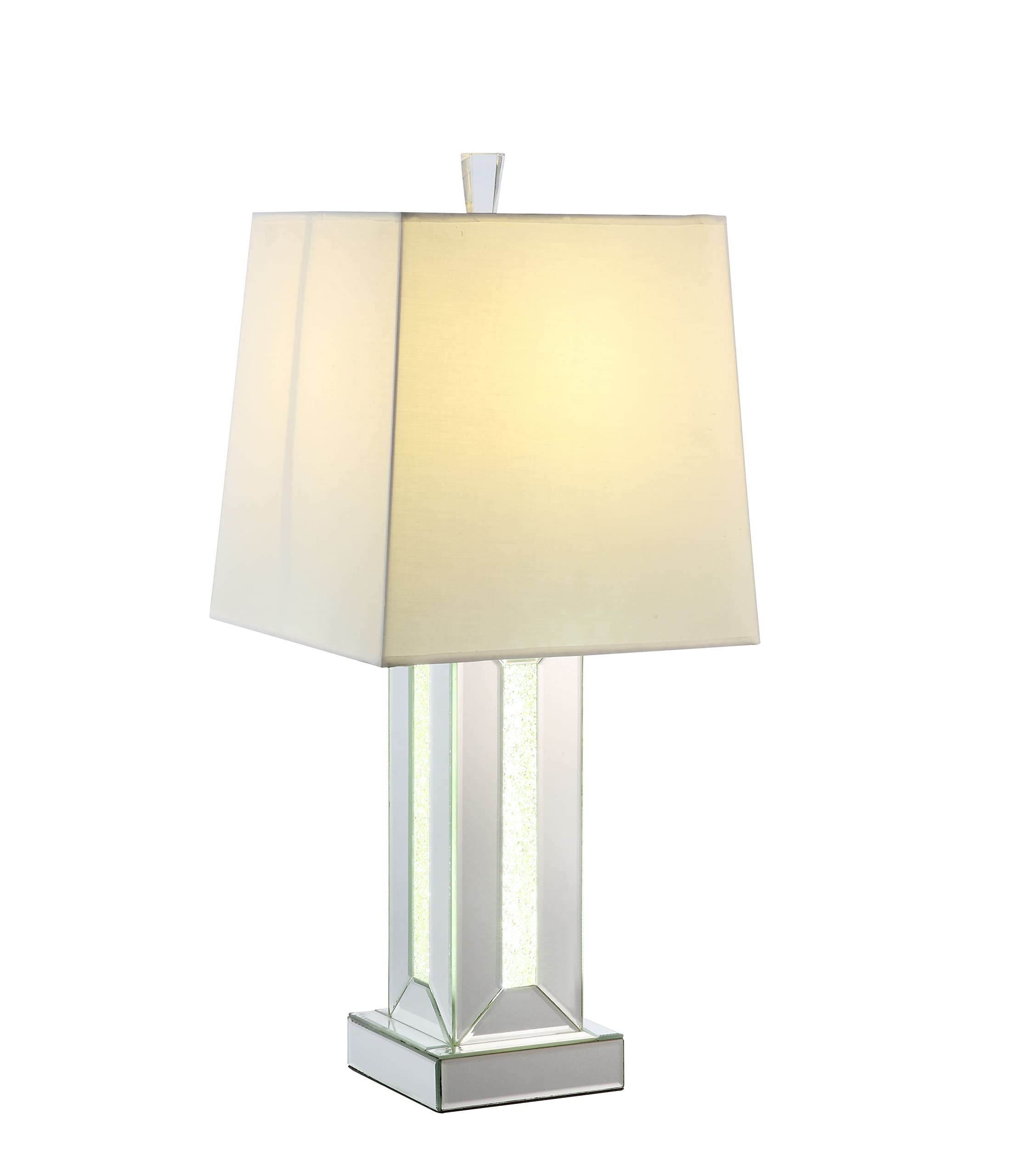 Acme Furniture Noralie Table Lamp with Mirrored Base & Faux Crystal Stones - Elegant Bedside Lighting for Bedroom, Living Room, or Office Decor