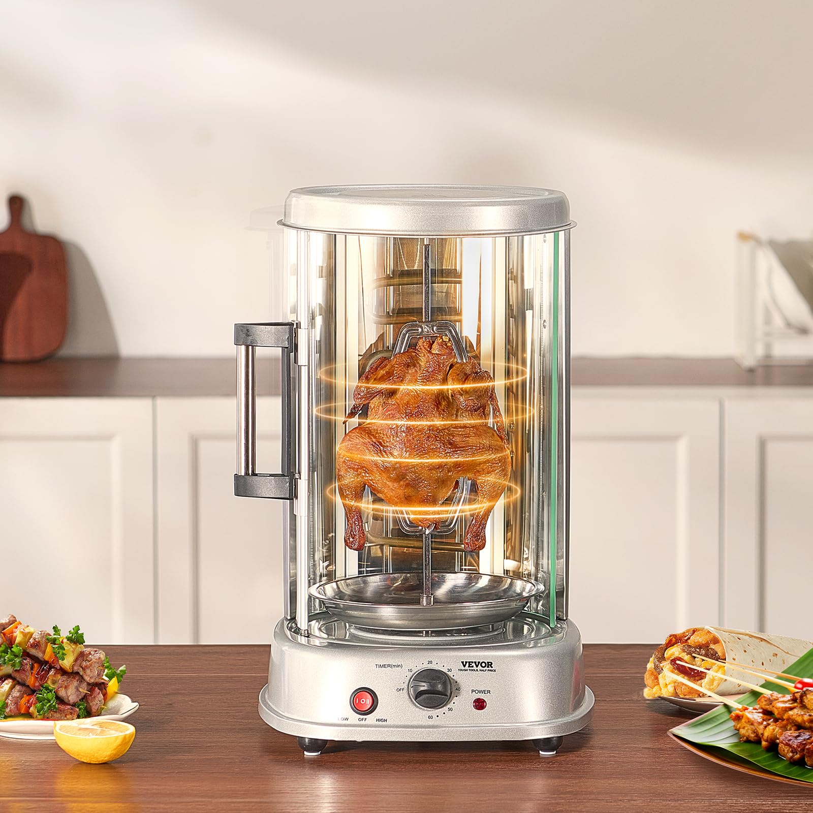 VEVOR Electric Shawarma Grill Machine - Stainless Steel Vertical Chicken Rotisserie Oven for Gyro, Doner Kebab & Shawarma | Commercial & Home Use for Restaurants, Kitchens & Parties | Perfect for Mediterranean Cuisine, Food Trucks & Catering Events
