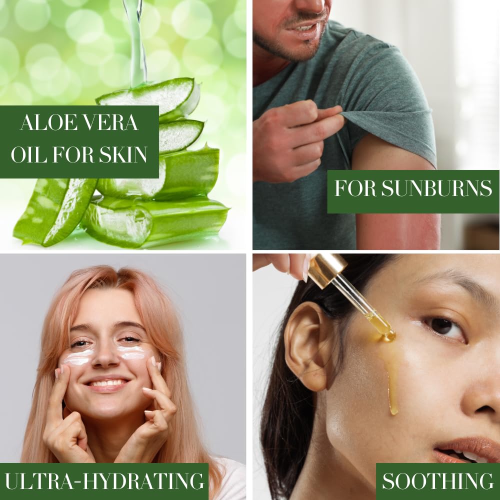 100% Pure Aloe Vera Oil - 4oz Bottle for Skin & Hair Care, Moisturizing & Soothing Treatment, Natural Beauty Essential