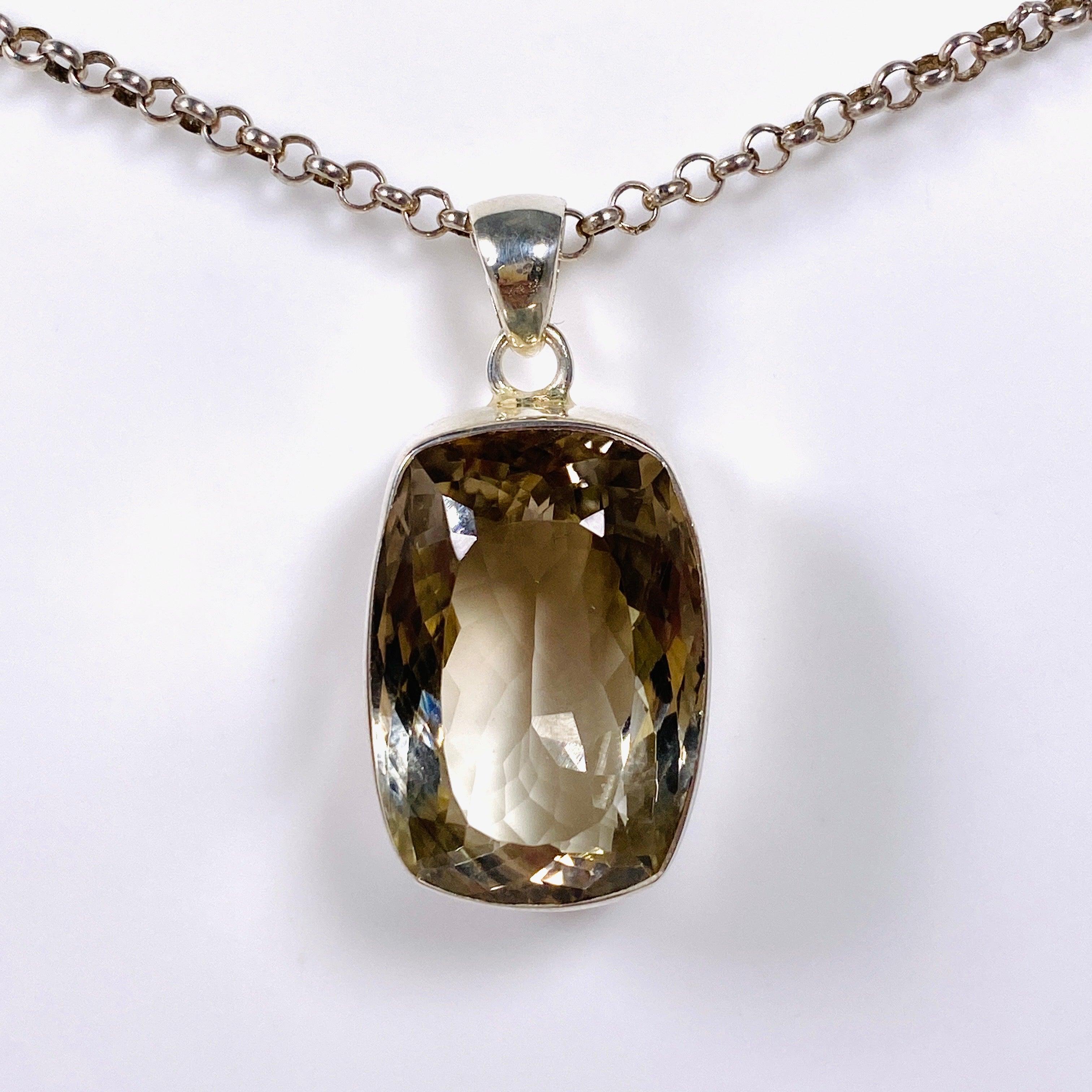 Smokey Lemon Quartz Faceted Rectangular Pendant Necklace - KPGJ3860 | Healing Crystal Jewelry for Meditation & Spiritual Energy