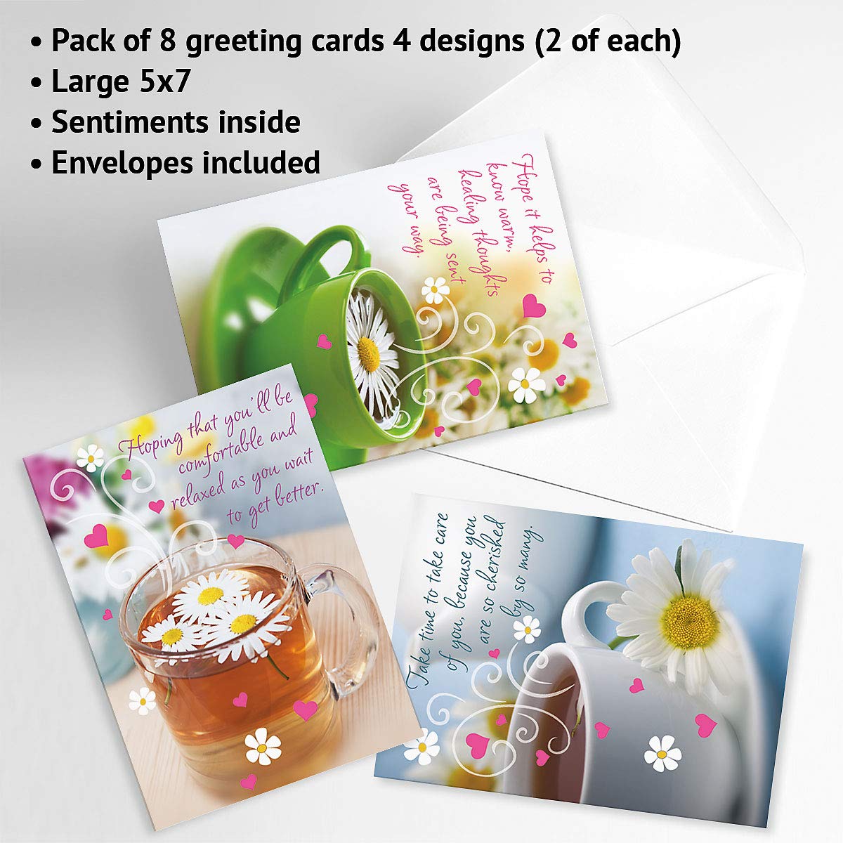 Get Well Soon Greeting Cards - Set of 8 (4 Designs), 5