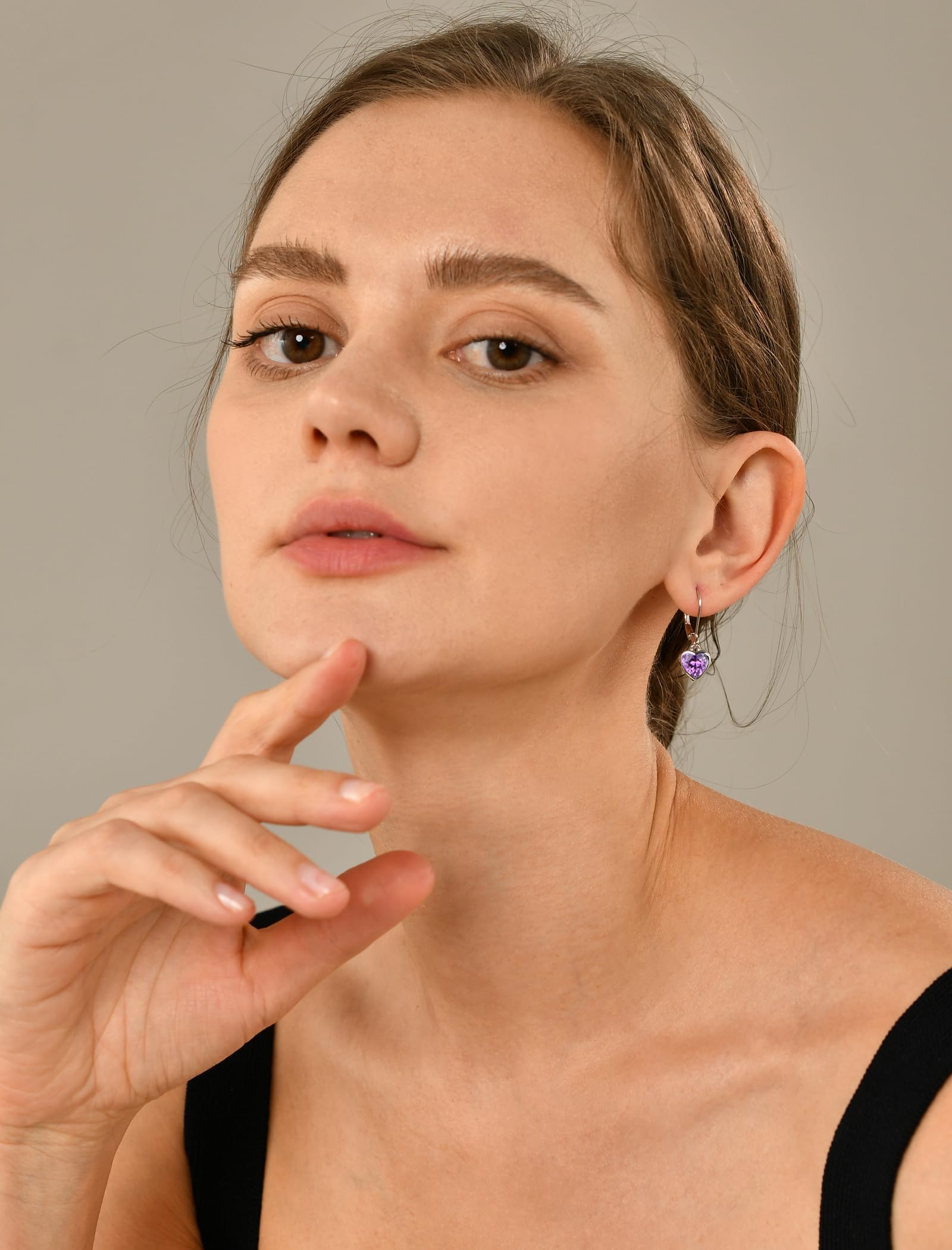 925 Sterling Silver Heart Cut Solitaire Dangle Drop Earrings with Birthstone - Leverback Jewelry for Women | Perfect for Valentine's Day, Anniversary Gifts & Everyday Elegance