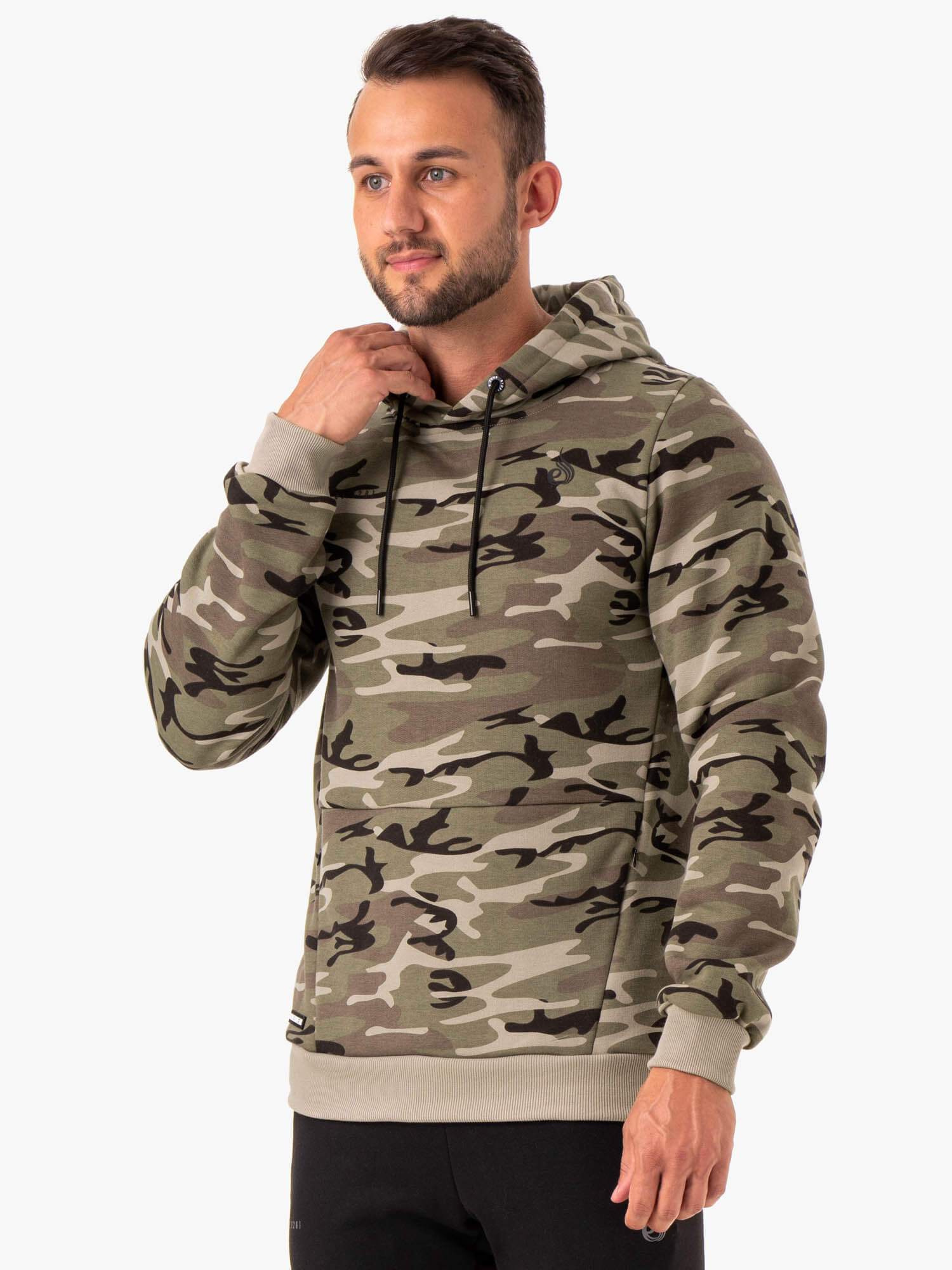 Camo Tech Pullover Hoodie for Men - Khaki Camouflage Hooded Sweatshirt | Outdoor Hunting, Hiking & Casual Wear