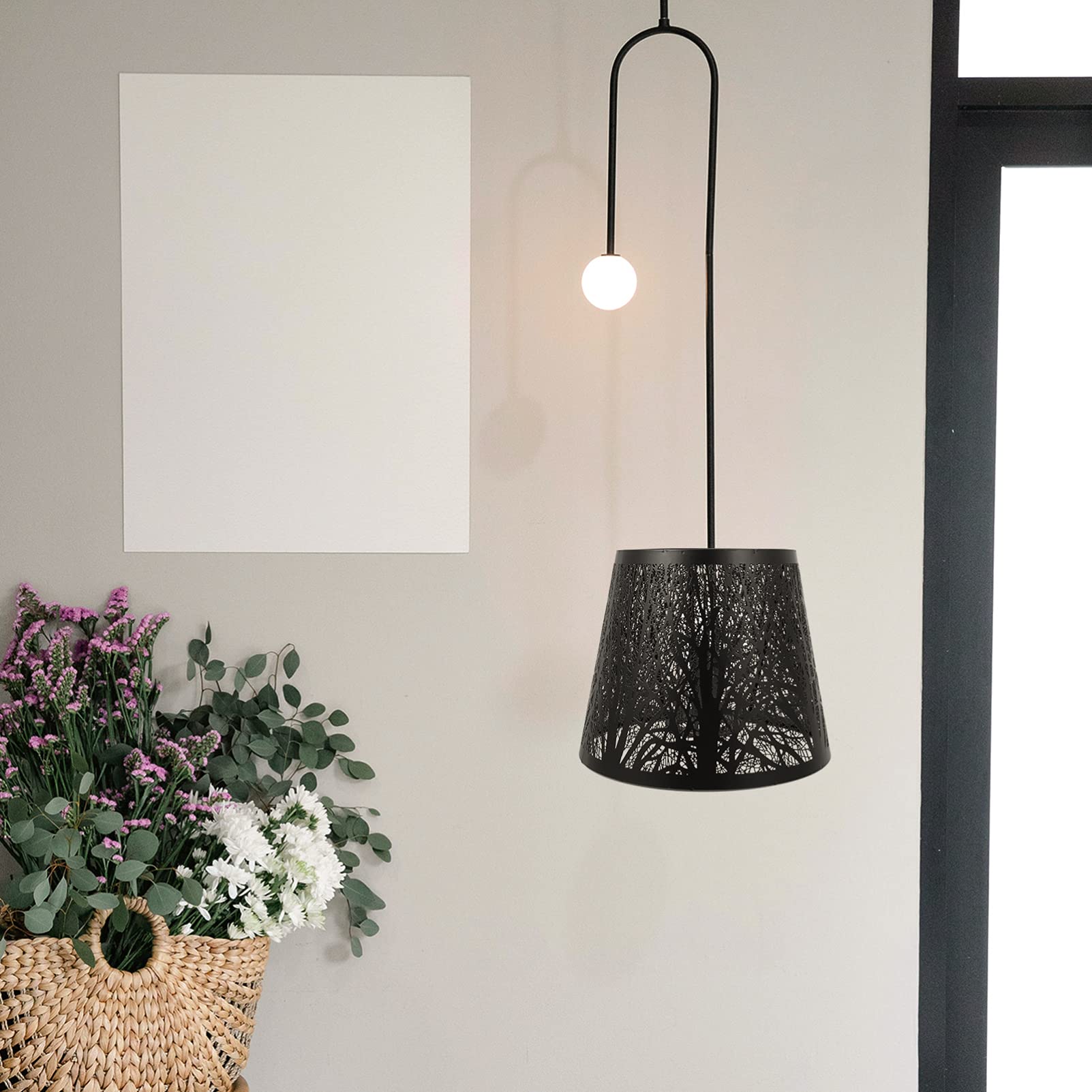 OSALADI E27 Lamp Shade - Hollow-out Tree Shadow Light Cover, Clip On Table Lampshade, Metal Decorative Projection Lamp Replacement for Table Lamp & Chandelier (Black) - Perfect for Bedroom, Living Room & Home Decor