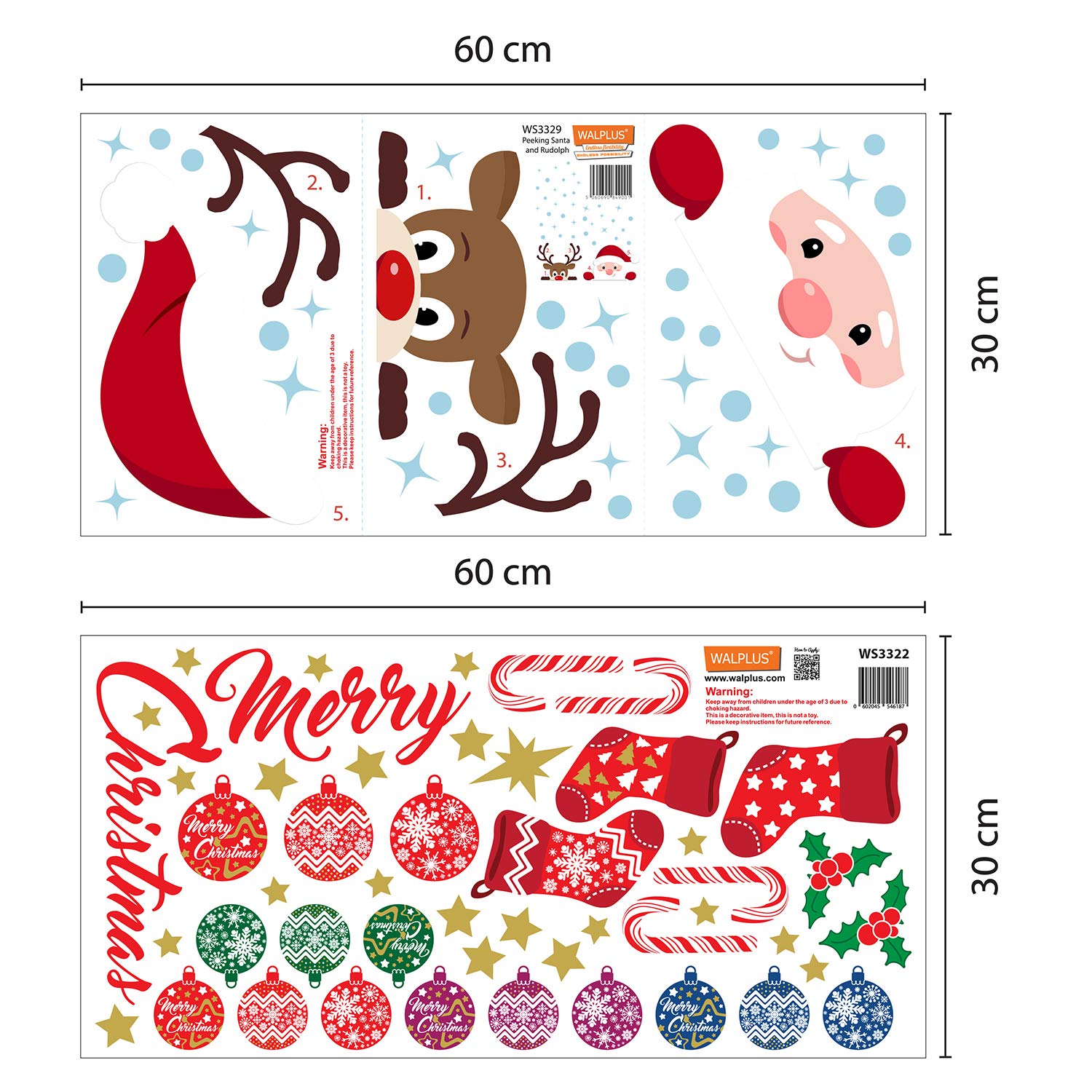 Christmas Decorations Sale - Rudolph & Santa Peel and Stick Wall Decals for Xmas - DIY Holiday Decor for Living Room, Bedroom, Home - Perfect for Holiday Parties, Gift Giving & Festive Home Styling