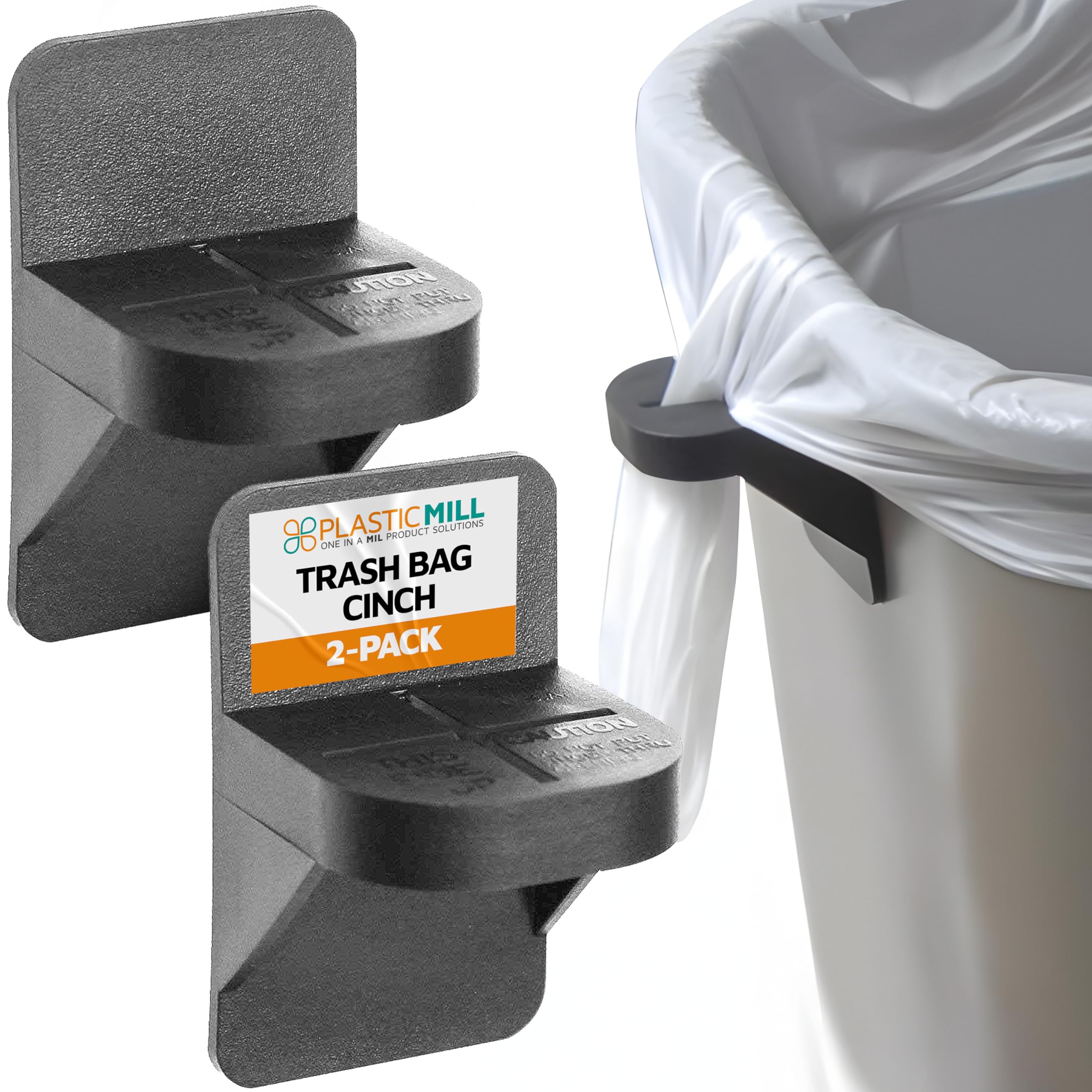 PlasticMill Trash Bag Cinch - Heavy Duty Trash Bag Holder for Kitchen, Bathroom & Office - Secure Trash Can Liner Holder Prevents Slipping - Universal Fit for Most Standard Trash Cans (Black, 2-Pack) - Perfect for Home, Office & Outdoor Use