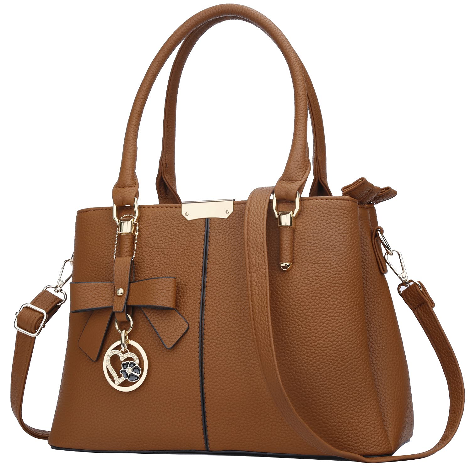 KKXIU Women's Leather Satchel Handbag with 3 Zippered Compartments - Top Handle Shoulder Bag for Work, Travel & Daily Use
