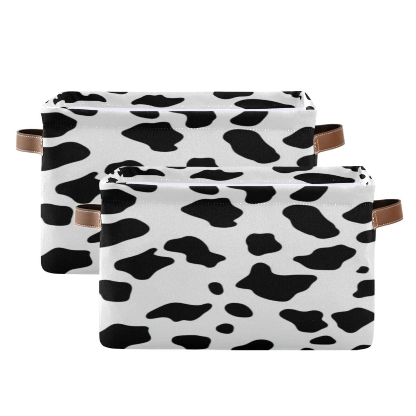 Large Fabric Storage Bins with Handles - Cow Print Collapsible Baskets for Clothes, Toys & Home Organization