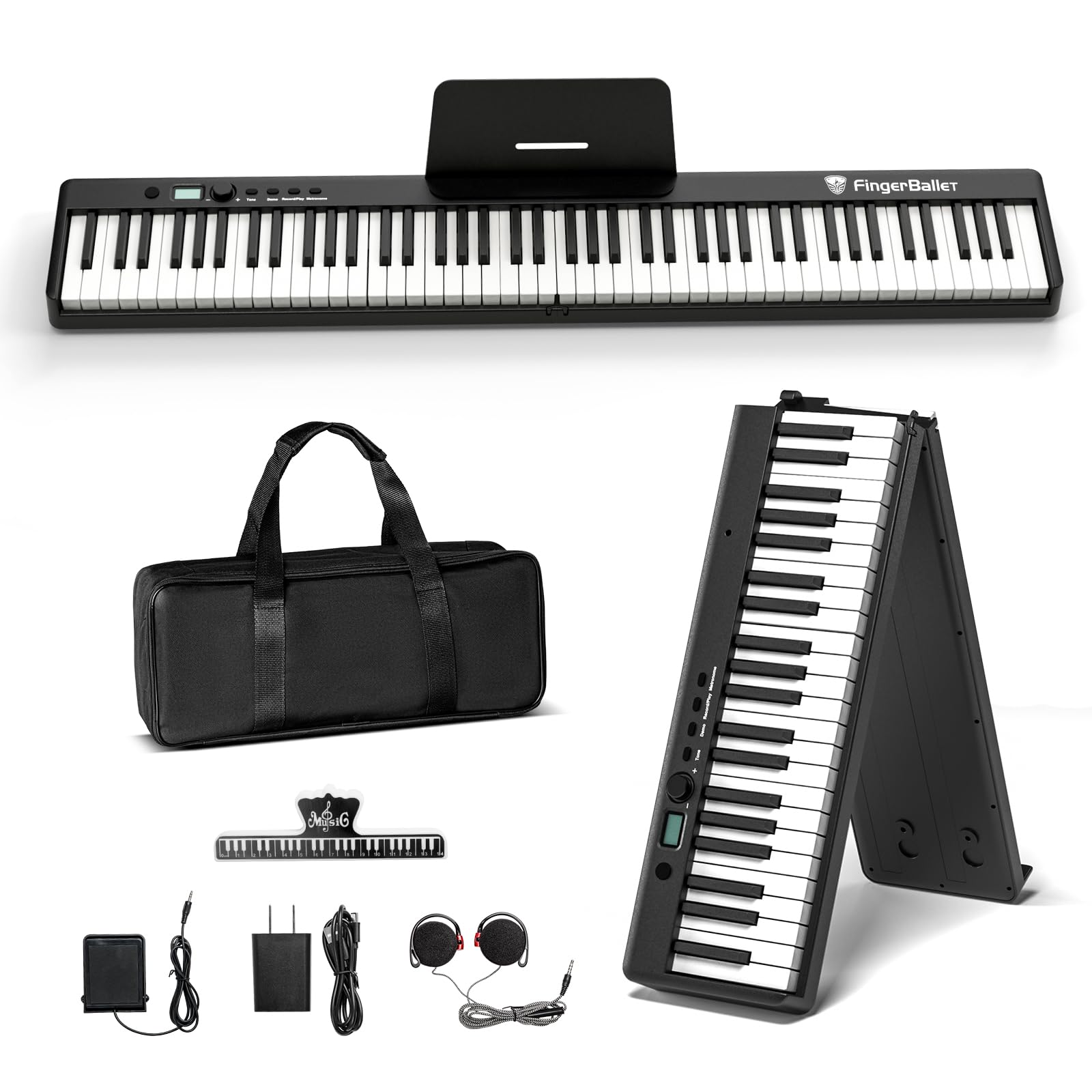 Portable 88-Key Semi-Weighted Folding Digital Piano with Wood Grain Finish - Bluetooth MIDI Electric Keyboard for Adults & Kids | Perfect for Home Practice, Travel & Music Lessons