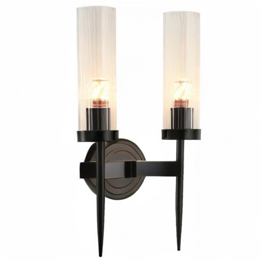BOKT Modern 2-Light Matte Black Metal Vanity Light Fixture with Clear Crystal Glass - Wireless Wall Sconce for Bedroom, Bathroom & Living Room - Mid Century Style Wall Mounted Lighting for Home Decor