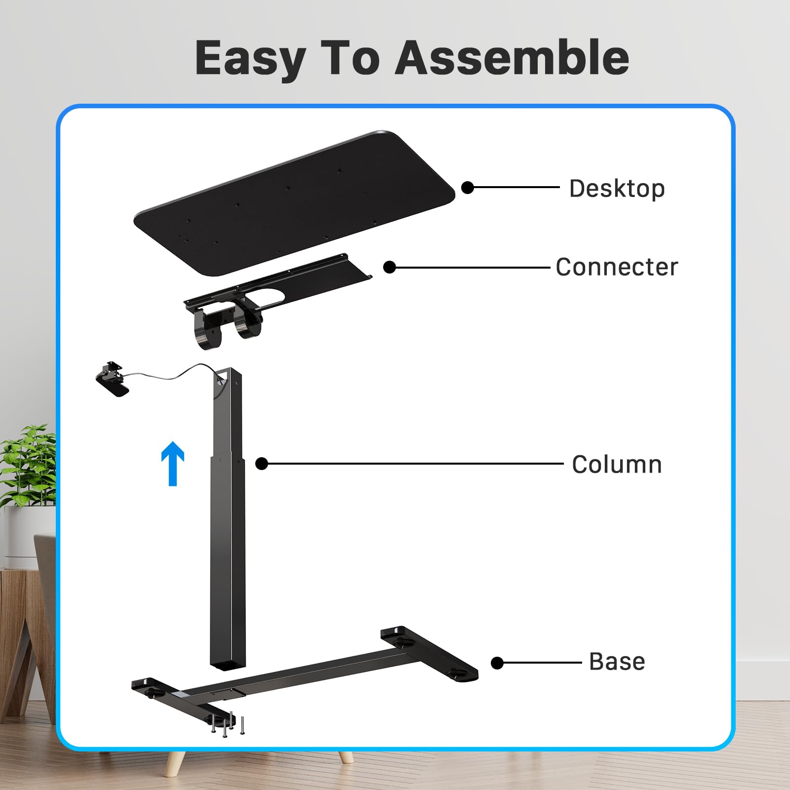 Adjustable Mobile Standing Desk with Wheels - Portable Rolling Laptop Table for Home Office, 90° Tiltable Overbed Table, Foldable Computer Cart (Black) | Perfect for Small Spaces, Work from Home & Bedside Use