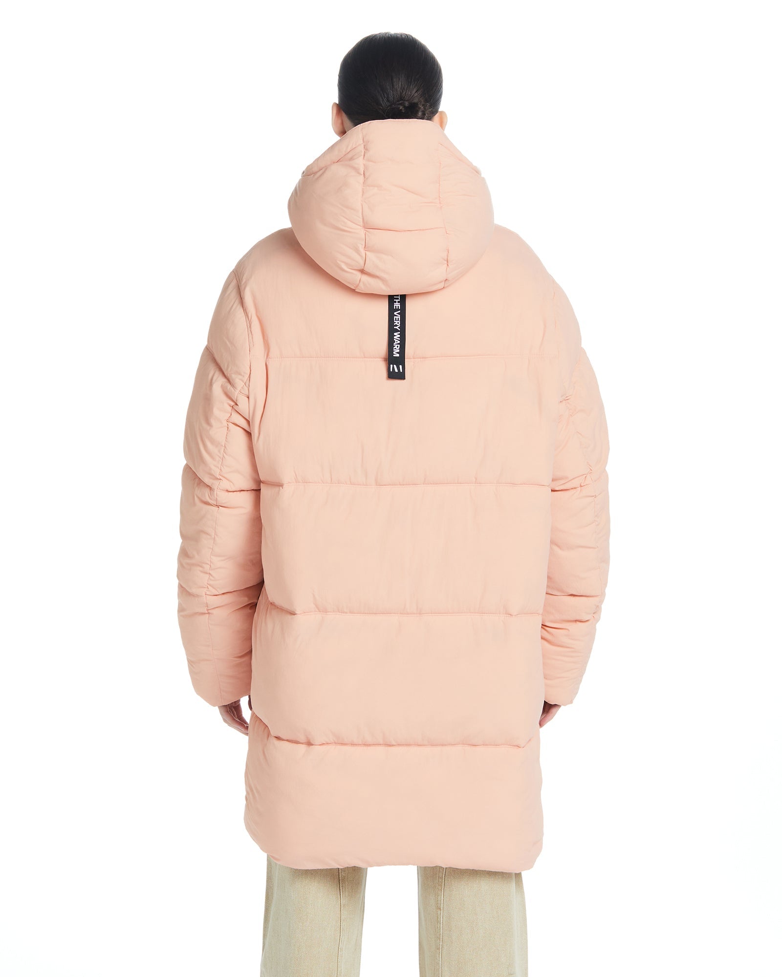 Women's Long Hooded Puffer Jacket - Coral Pink Winter Coat for Cold Weather, Windproof & Warm, Fashionable Outerwear for Daily Wear, Outdoor Activities & Travel