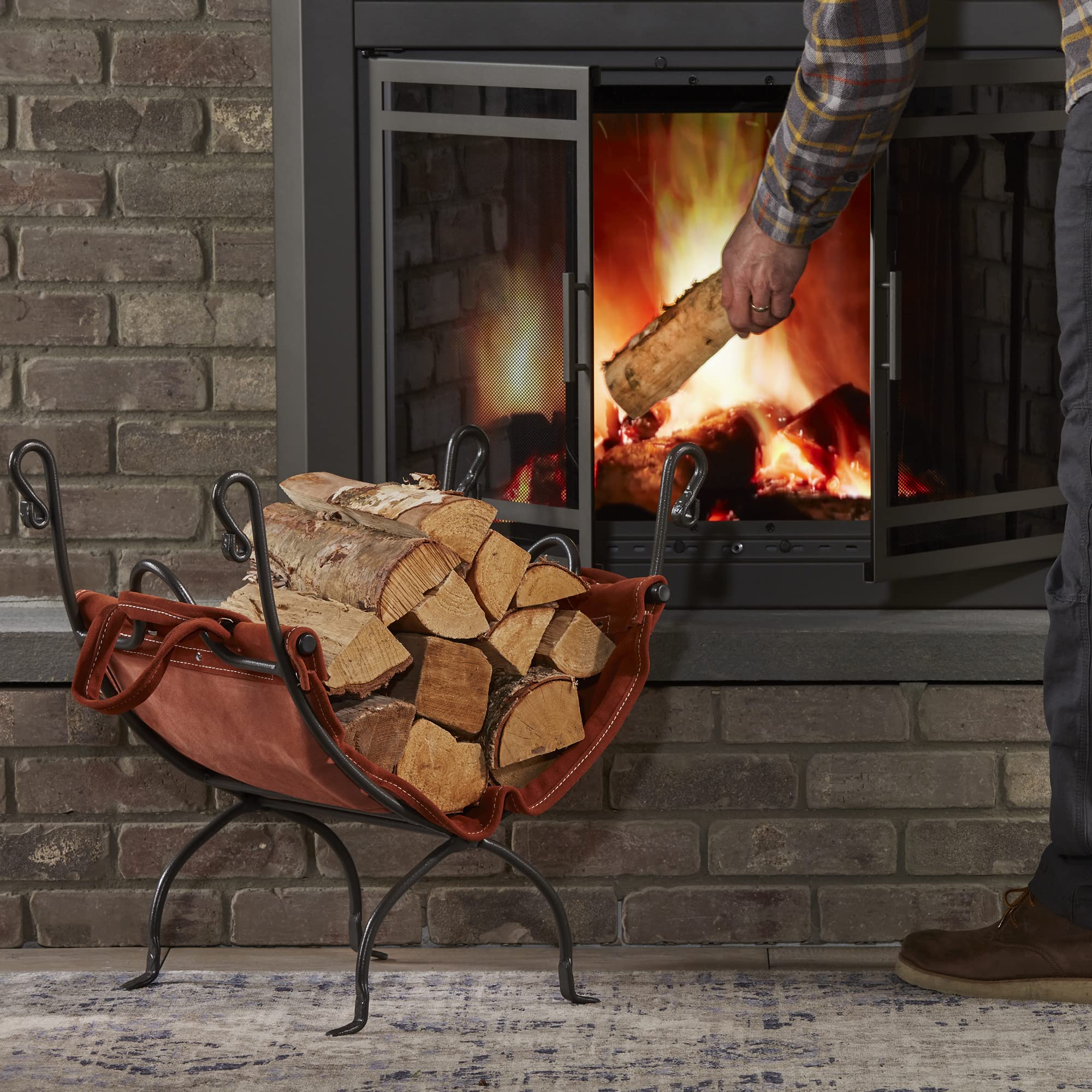 UniFlame Olde World Iron Firewood Log Holder - Rustic Fireplace Accessory for Indoor & Outdoor Use - Perfect for Firewood Storage by the Hearth, Patio, or Campfire