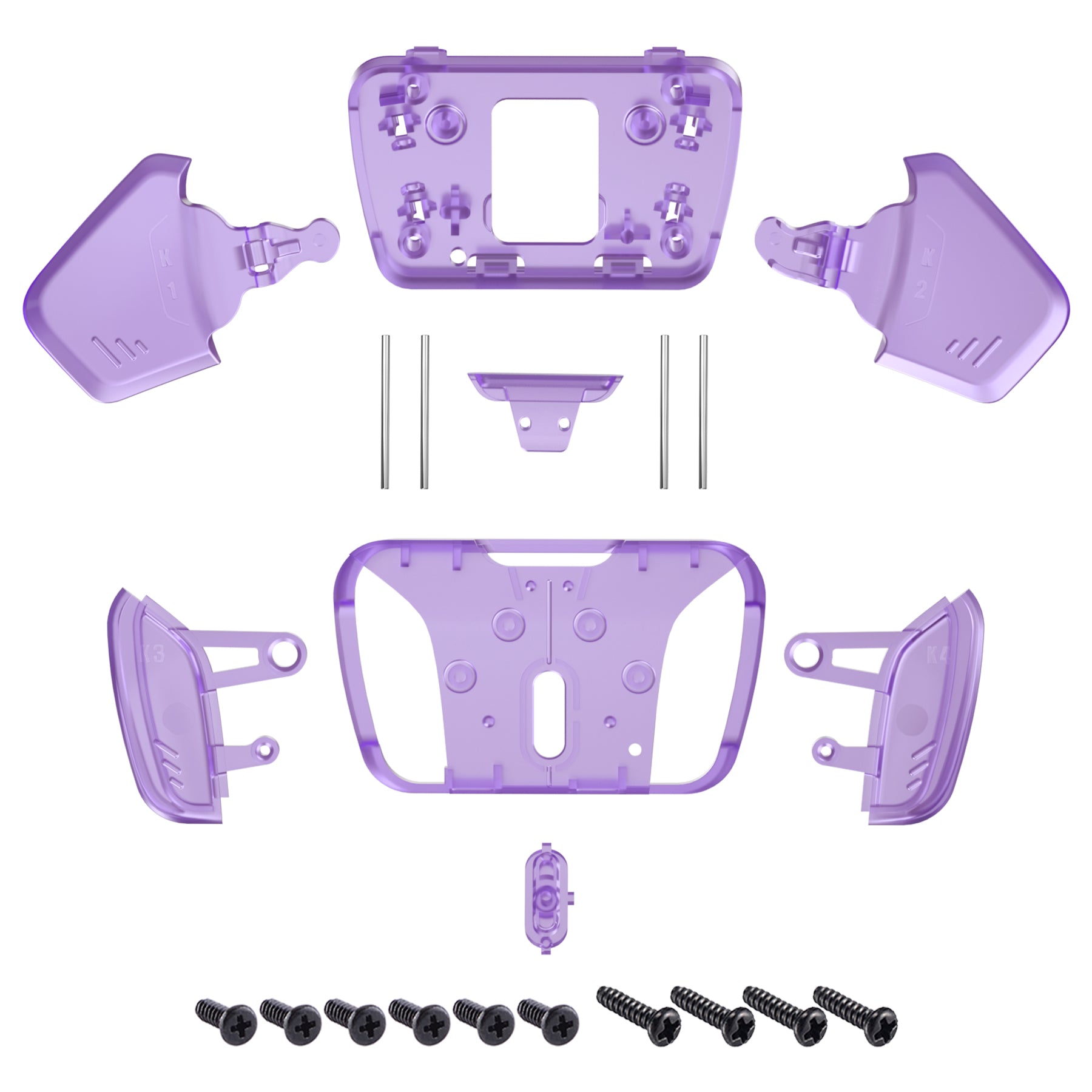 ExtremeRate Clear Atomic Purple PS5 Controller Shell - Replacement Back Buttons Housing for K1 K2 K3 K4 Models | Compatible with RISE4 Remap Kit (Controller & Board Not Included) | VPFM5004 | Perfect for Gaming, Customization & Controller Repair