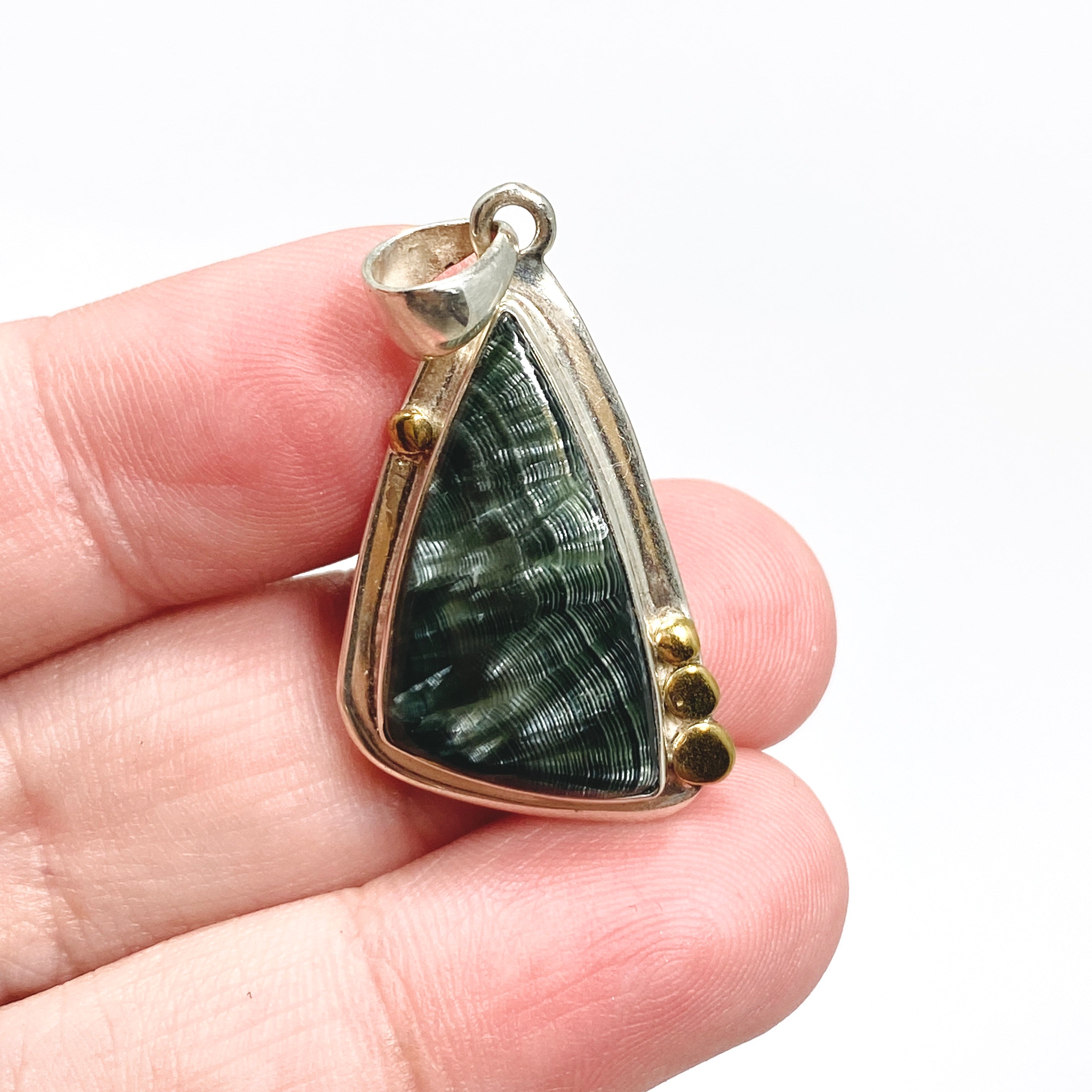 Seraphinite Freeform Cabochon Pendant - Handmade Silver Jewelry with Decorative Setting KPGJ4846 | Perfect for Spiritual Healing, Meditation & Unique Gift Giving
