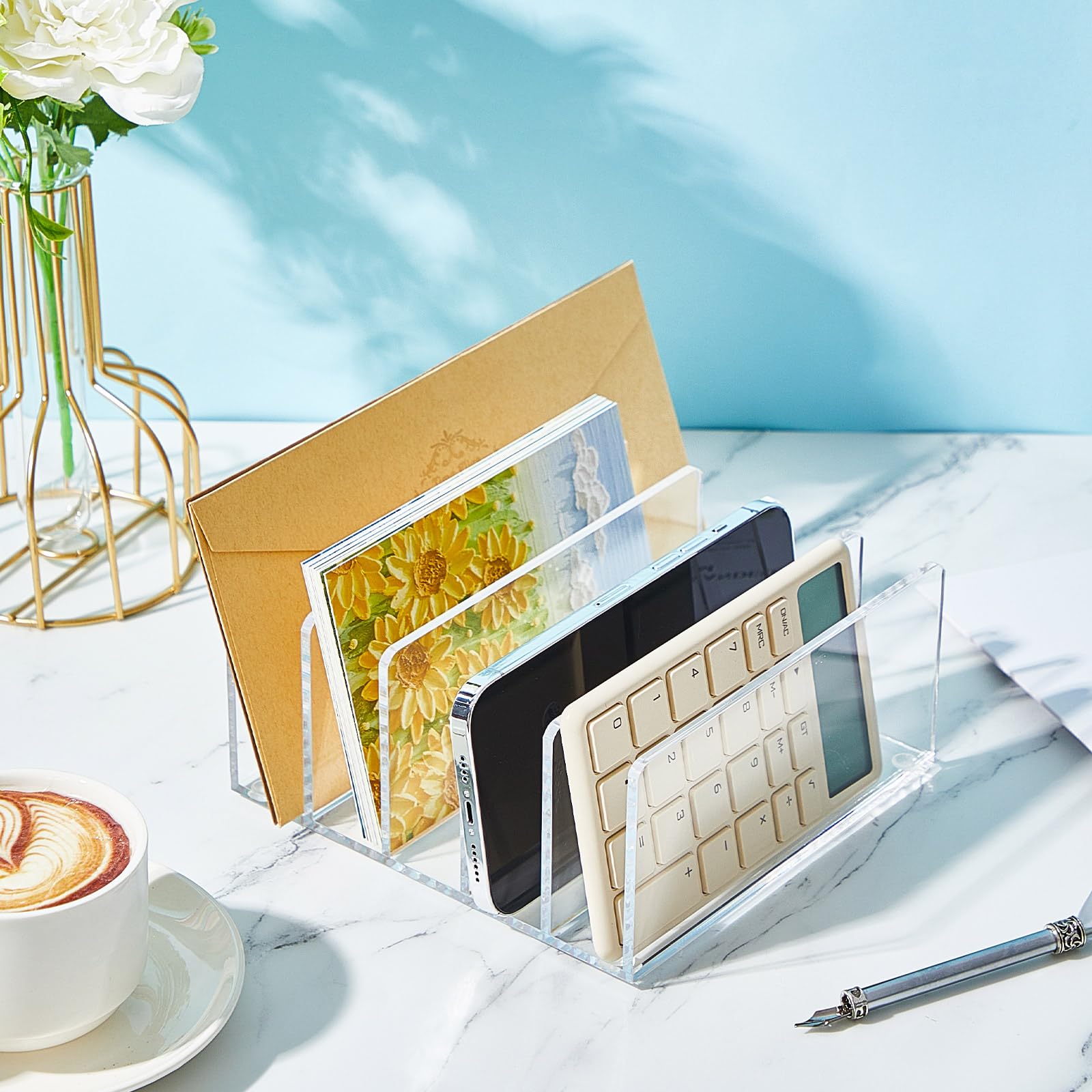 Geyoga 2 Pack Clear Acrylic File Holder - 5 Compartment Vertical Mail Organizer for Letters & Envelopes | Multifunctional Desktop Storage Solution for Office, Home & School Organization | Perfect for Bills, Documents & Paperwork Sorting