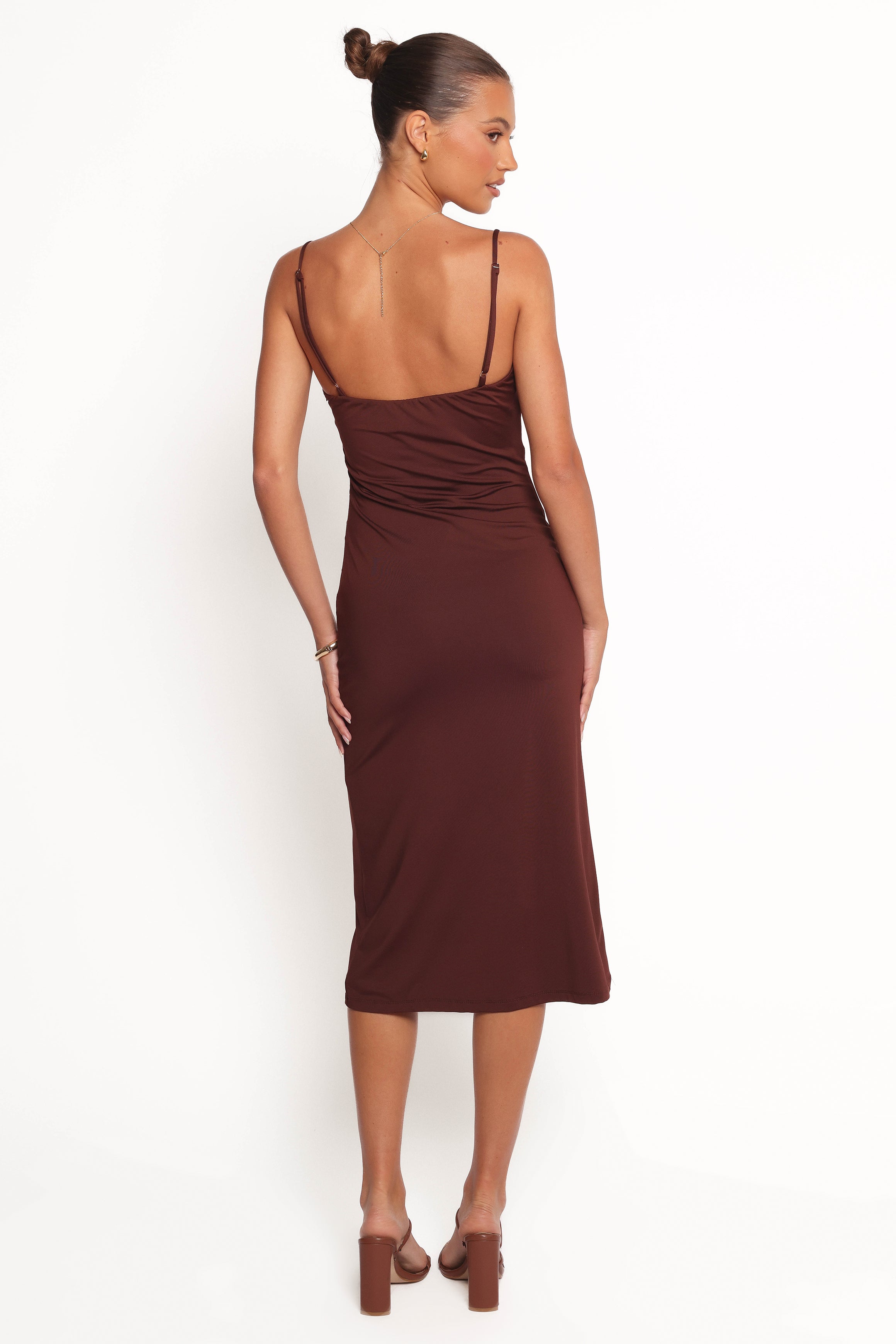 Elegant Ashy Brown Midi Dress for Women - Casual & Formal Occasions | Perfect for Office, Parties & Date Nights