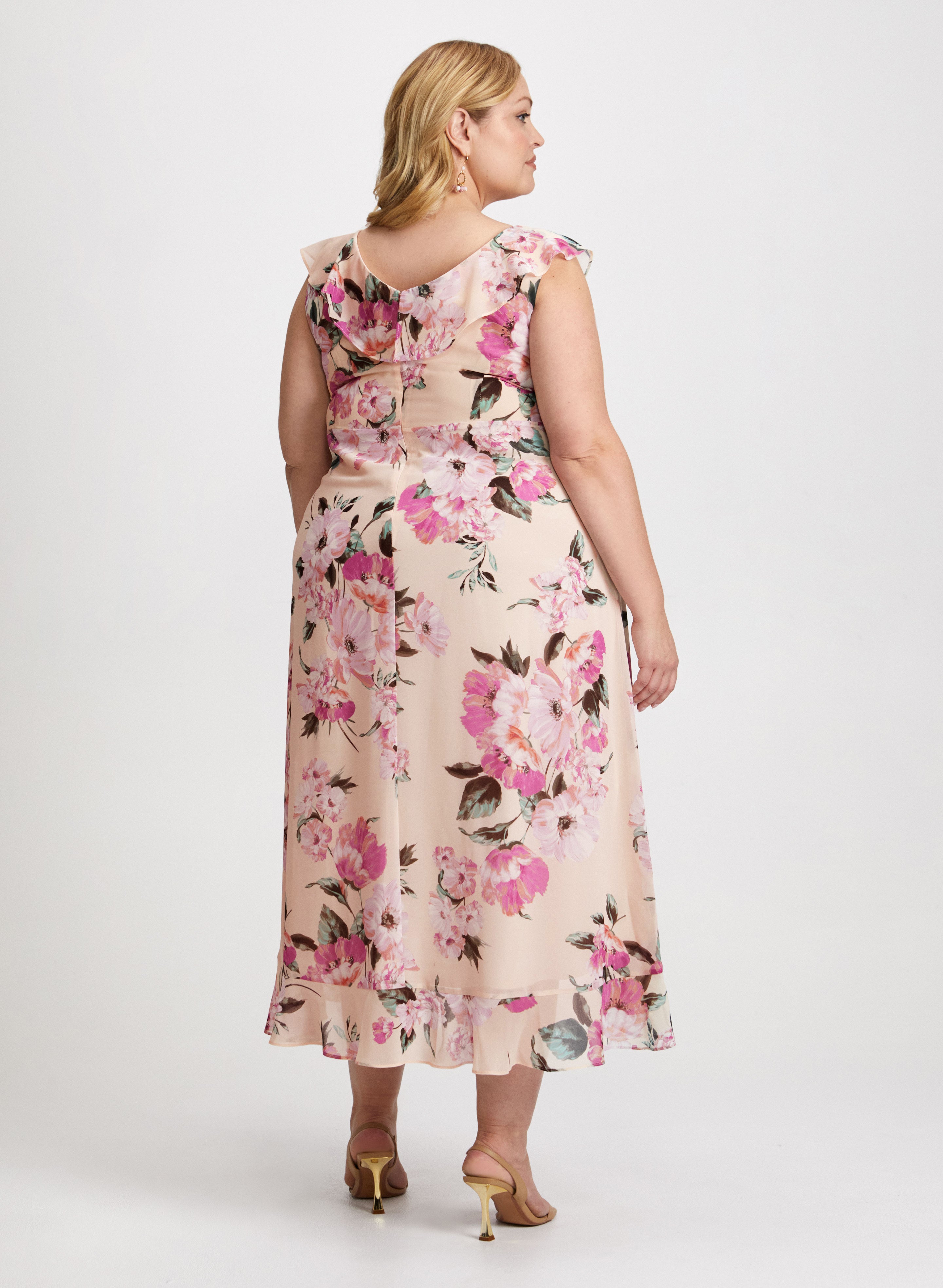 Elegant Floral Chiffon Midi Dress for Women - Summer Boho Party & Wedding Guest Outfit