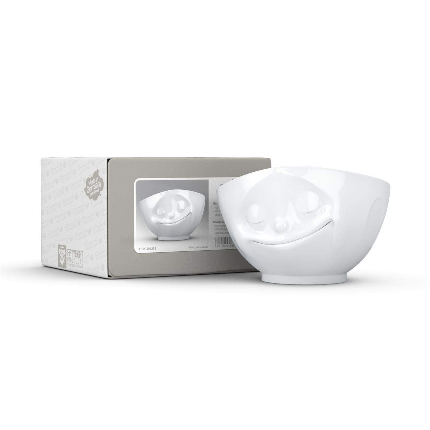 FIFTYEIGHT PRODUCTS Happy Face Porcelain Bowl - 16 oz White Cereal & Soup Serving Bowl, Durable Dish for Breakfast, Dessert, or Snacks - Single Piece