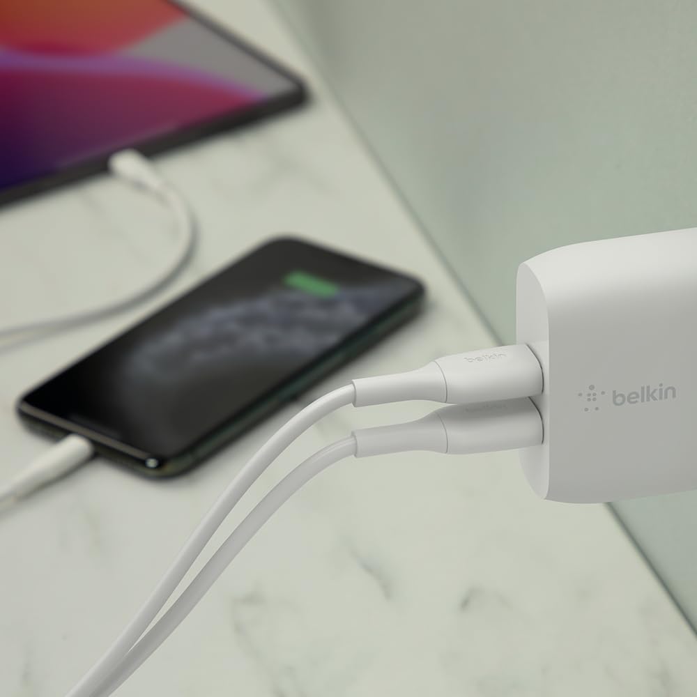Belkin 24W Dual Port USB Wall Charger with Micro USB Cable - Fast Charging for iPhone, Power Bank, Wireless Headphones & Smartphones - Perfect for Travel, Office & Home Use