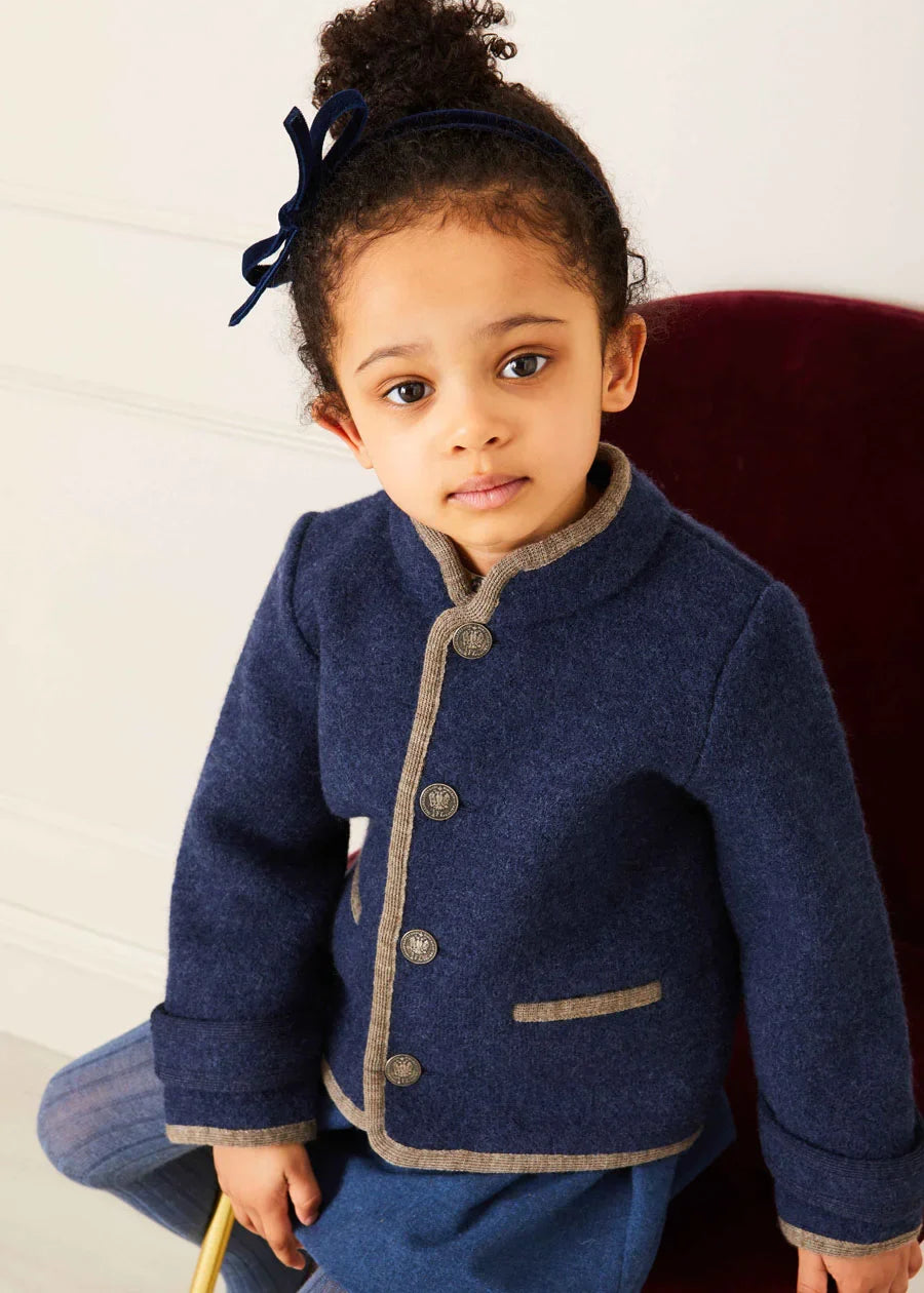 Stylish Austrian Single Breasted Blue Contrast Trim Jacket for Kids (18 Months - 10 Years) | Perfect for School, Parties & Special Occasions