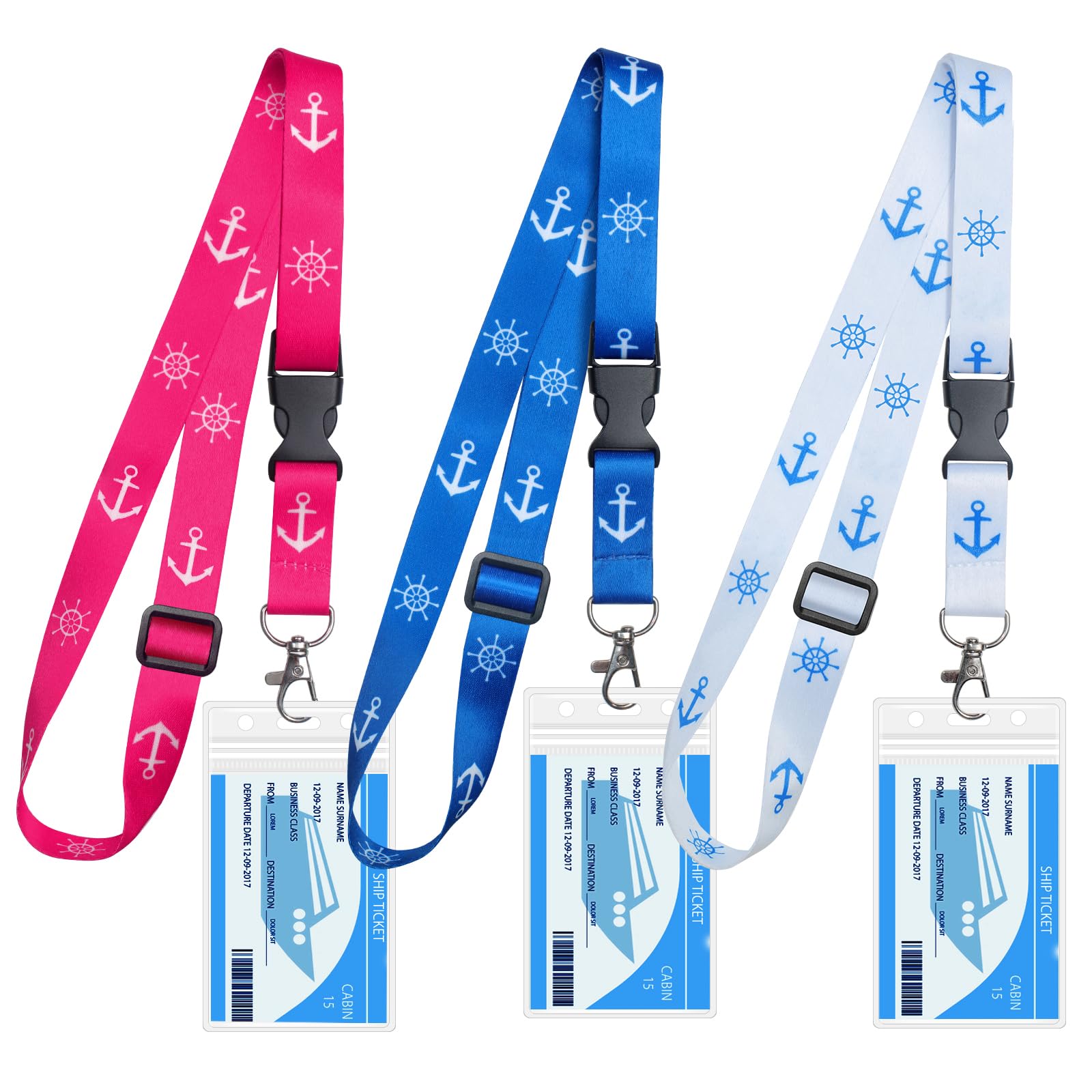 Cruise Ship Card Lanyards - 3 Pack Adjustable with Buckles for Travel Essentials