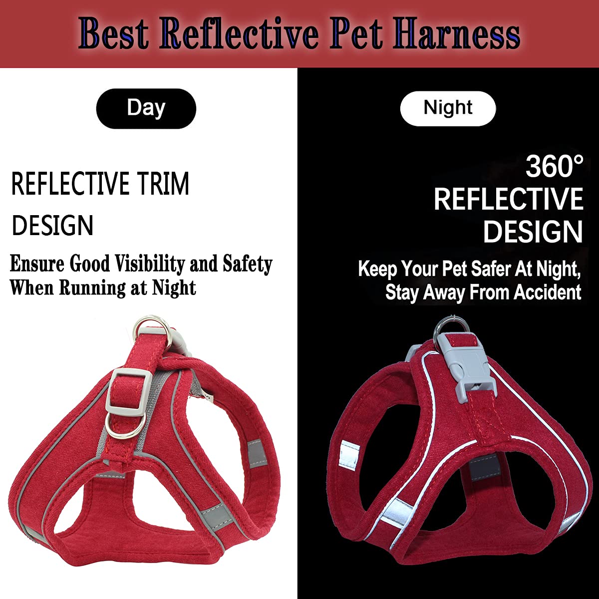 **Reflective Adjustable Dog Harness & Leash Set with Handle - Comfortable Pet Vest for Small & Medium Dogs - Perfect for Walking, Running & Outdoor Adventures (Red)**