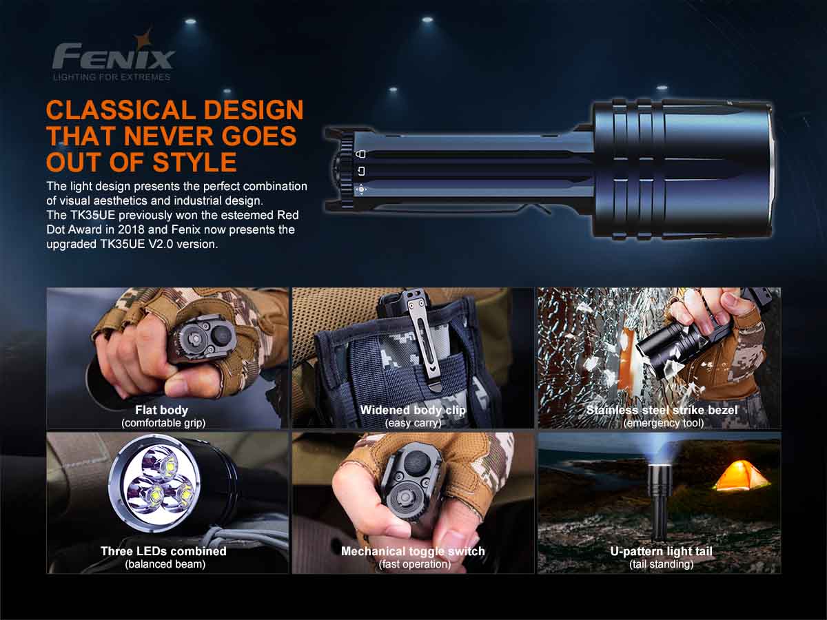 Fenix TK35UE V2.0 Rechargeable LED Flashlight - 3000 Lumens, Long Beam Distance, Waterproof - Perfect for Camping, Hiking, Emergency & Outdoor Adventures