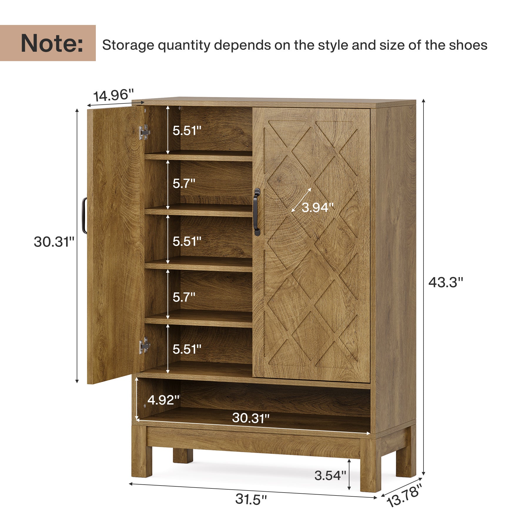 6 Tier Shoe Cabinet Organizer - Farmhouse Style Adjustable Shoe Storage Rack for Entryway, Closet & Mudroom - Space Saving Shoe Shelf for Boots, Sneakers & Heels