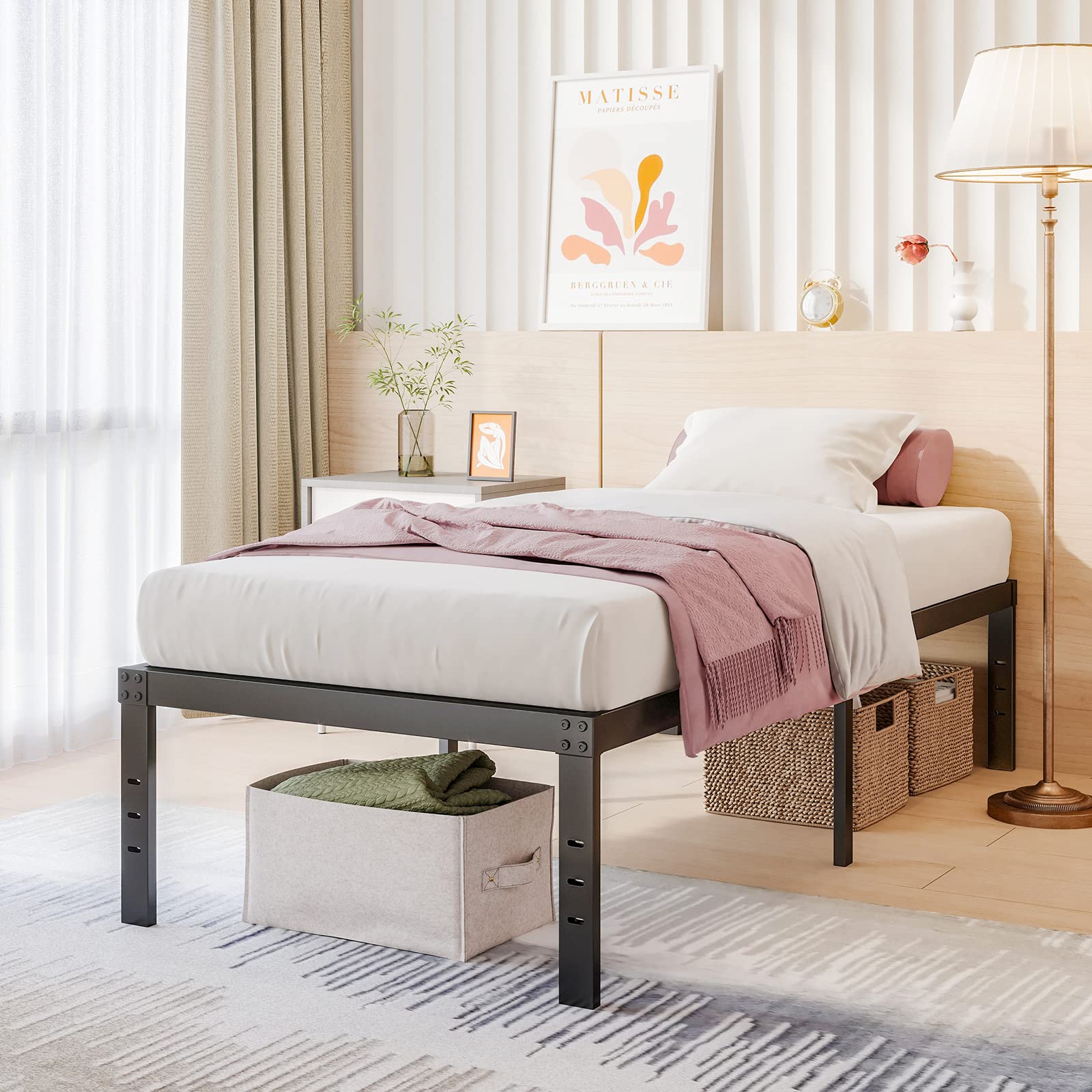 COMASACH 16 Inch Twin Bed Frame - Heavy Duty 3500 lbs Metal Platform Bed with No Box Spring Needed | Noise-Free & Non-Slip Mattress Foundation in Black | Perfect for Kids Rooms, Guest Beds & Small Spaces