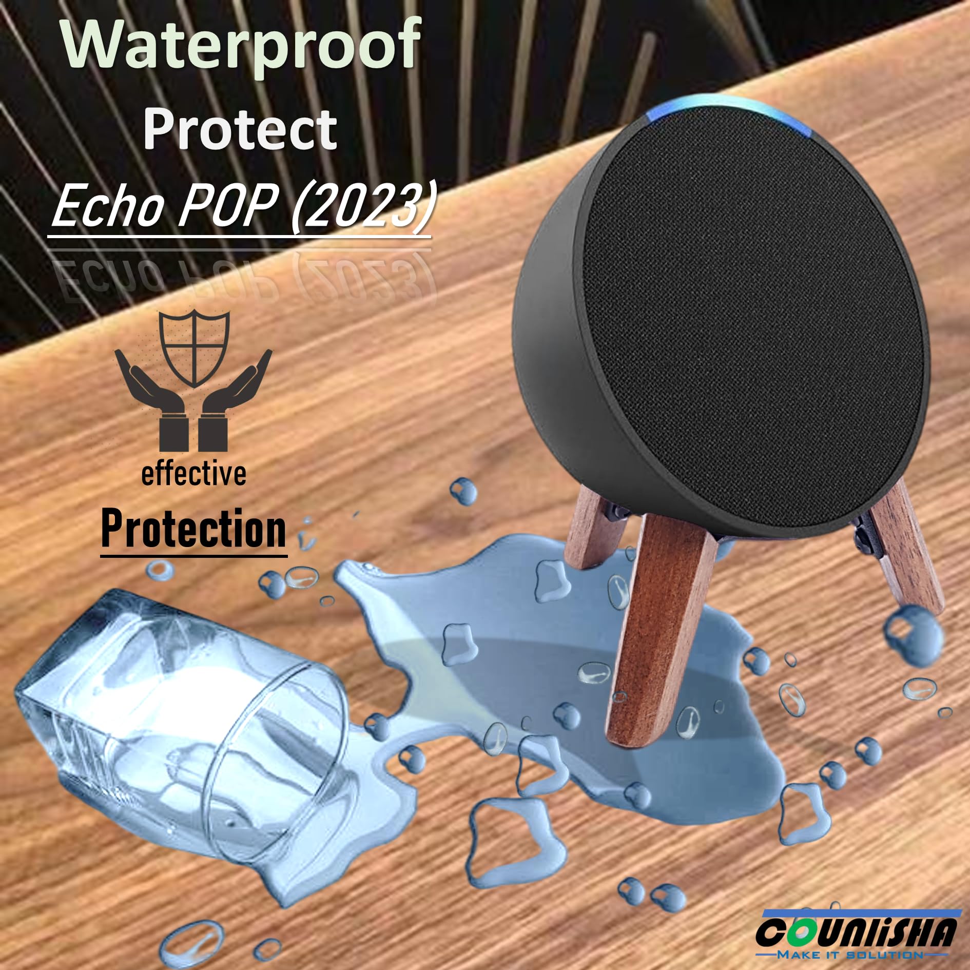 Premium Walnut Wood Stand for Echo Pop Speaker (2023 Model) - Tripod Accessories Holder for Enhanced Audio Quality | Secure & Sturdy Table Mount for Alexa Pop | Perfect for Home, Office & Kitchen Use