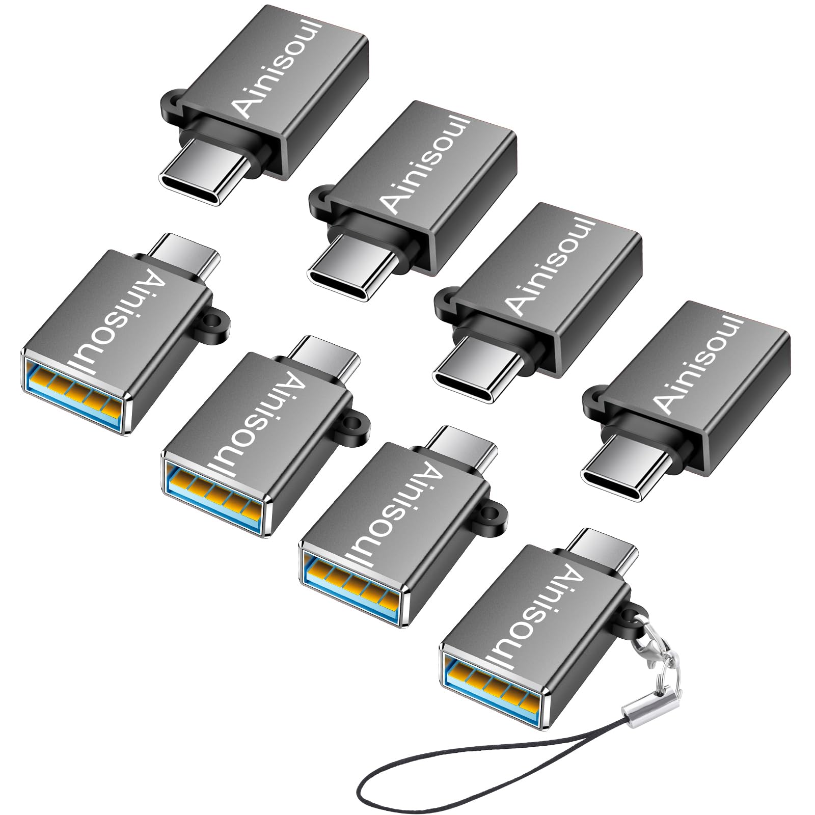 8-Pack USB C to USB Adapter - USB to USB C Converter with OTG Support - Compatible with iPhone 15, MacBook Pro/Air, iPad Pro, Galaxy S20-S23 - Fast Charging & Data Transfer - Perfect for Travel, Office & Home Use (Grey)