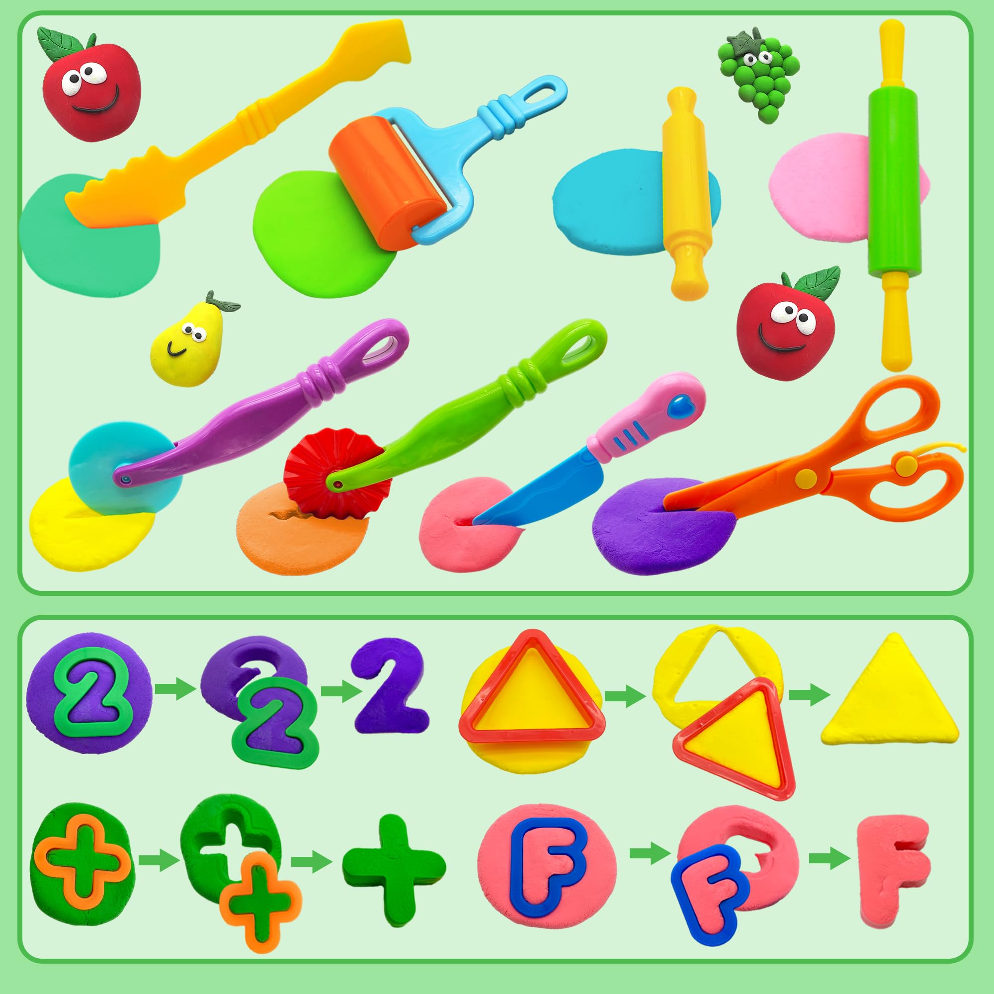 55-Piece Play Dough Tools Set for Kids - Alphabet, Numbers & Shape Cutters with Rollers & Scissors - Creative Learning & Sensory Play Toy for Preschool Classroom, Homeschool & Birthday Party Activities