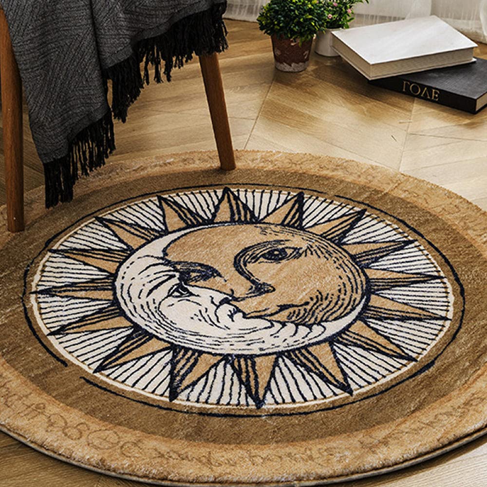 Soft Plush Non-Slip Round Carpet for Living Room, Kids Bedroom & Nursery - Thickened Sun Design Brown Rug (120cm Diameter) | Perfect for Play Areas, Cozy Home Decor & Floor Protection