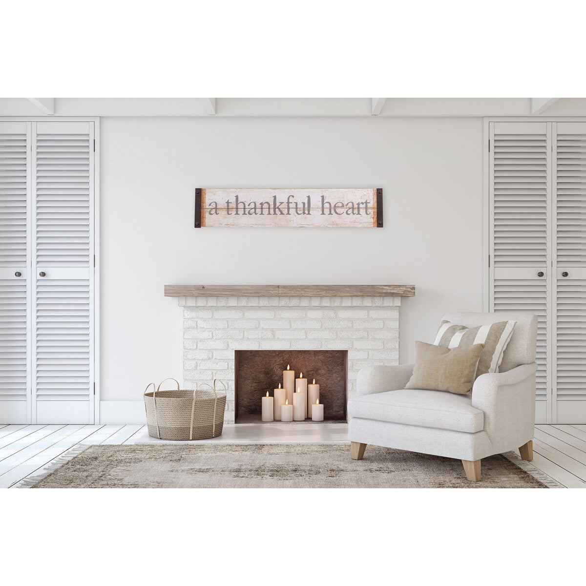 Grateful Heart Wood & Metal Wall Art - 36 x 7.5 Inches Rustic Home Decor for Living Room, Bedroom & Entryway - Inspirational Thankful Sign for Farmhouse & Modern Interior Design